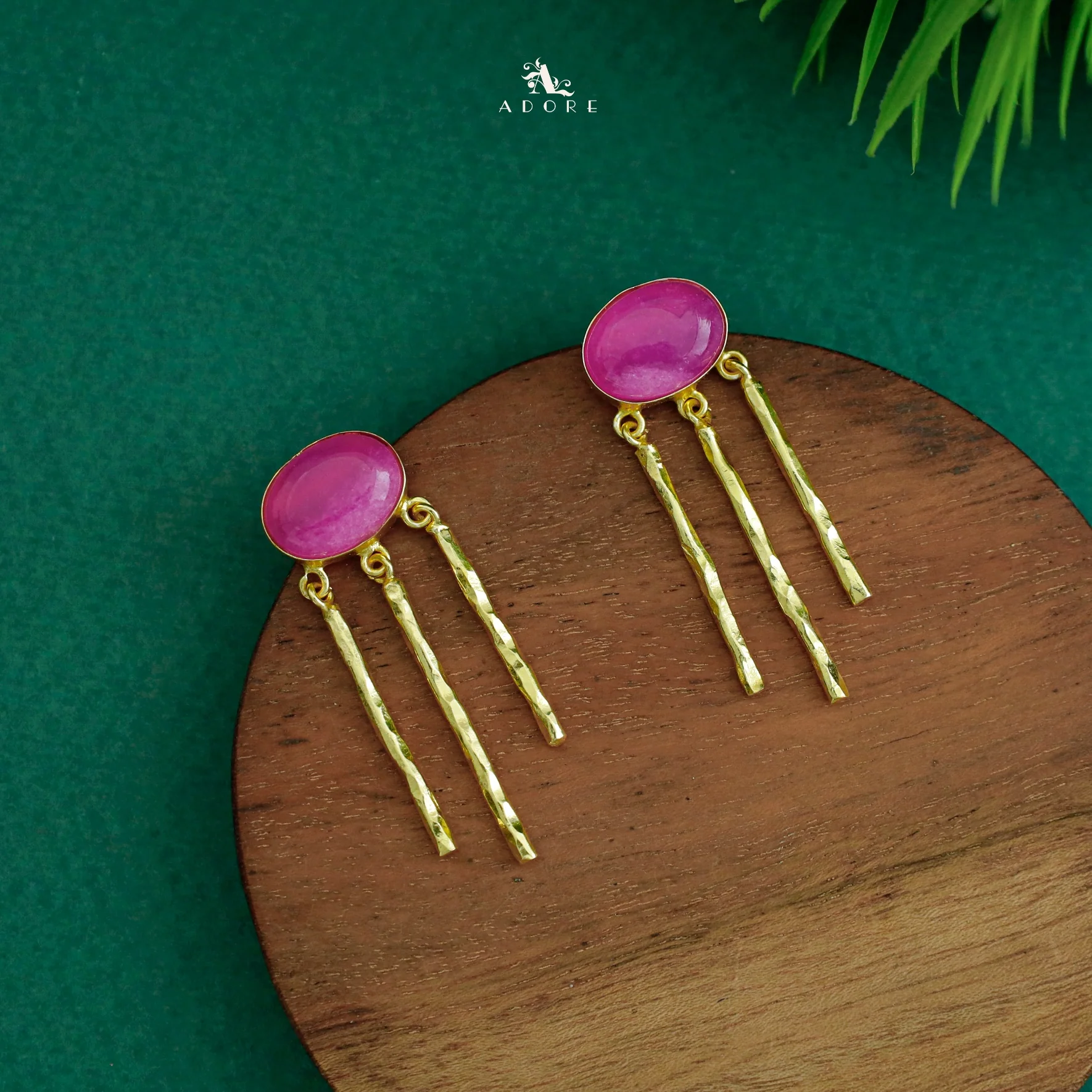 Isra Oval Golden Hammered Tri Sticky Earring - Image 9