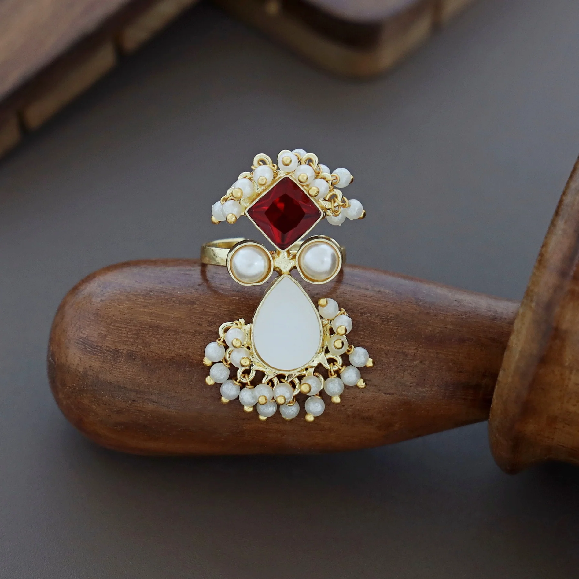 Ivy Drop And Diamond Cluster Pearl Ring - Image 10