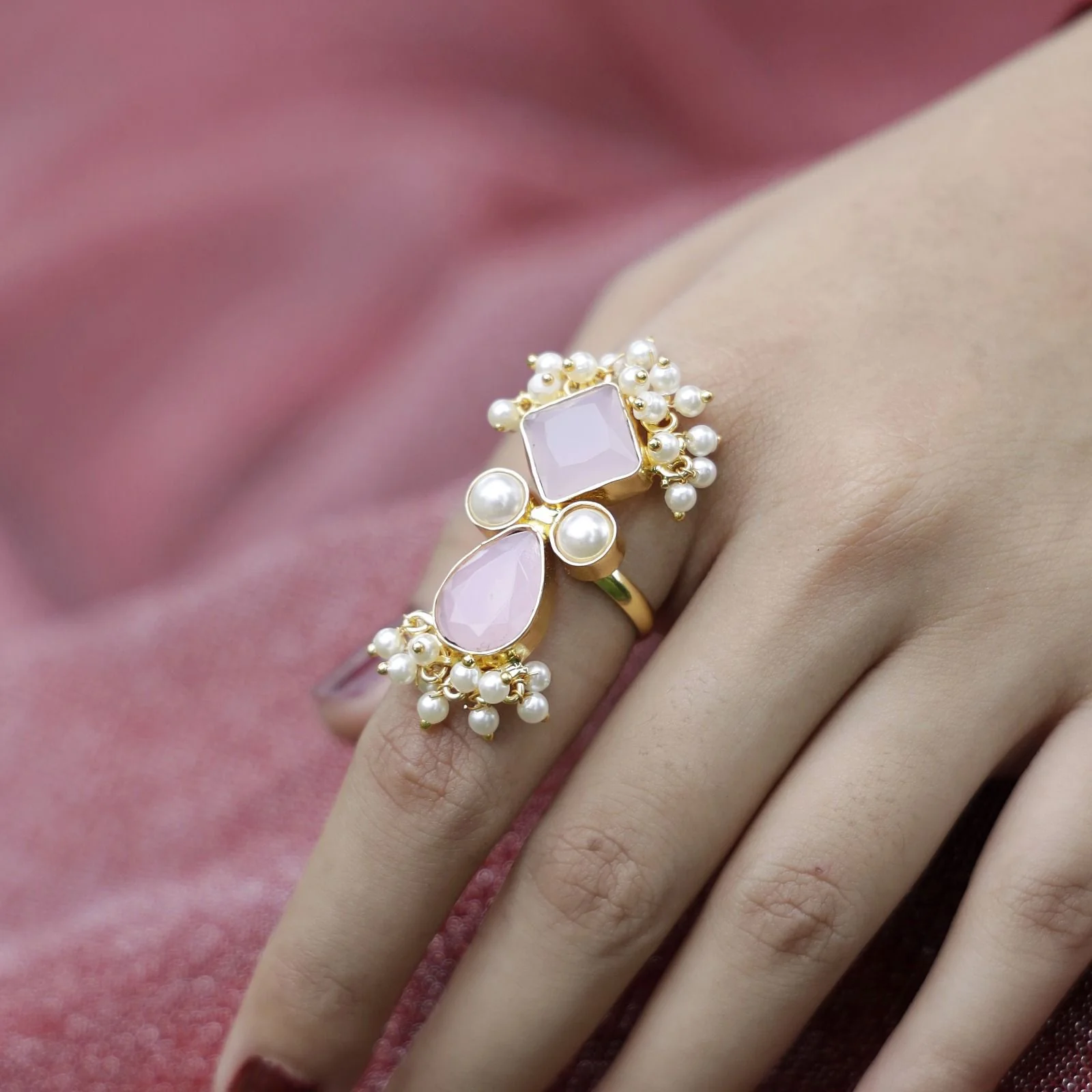 Ivy Drop And Diamond Cluster Pearl Ring - Image 11