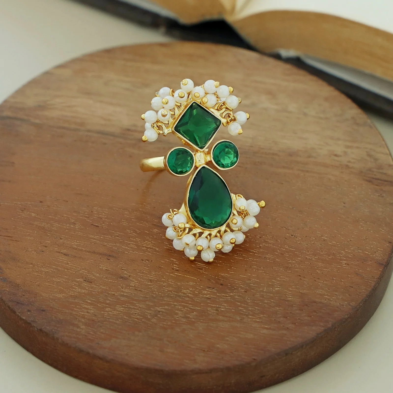 Ivy Drop And Diamond Cluster Pearl Ring - Image 12