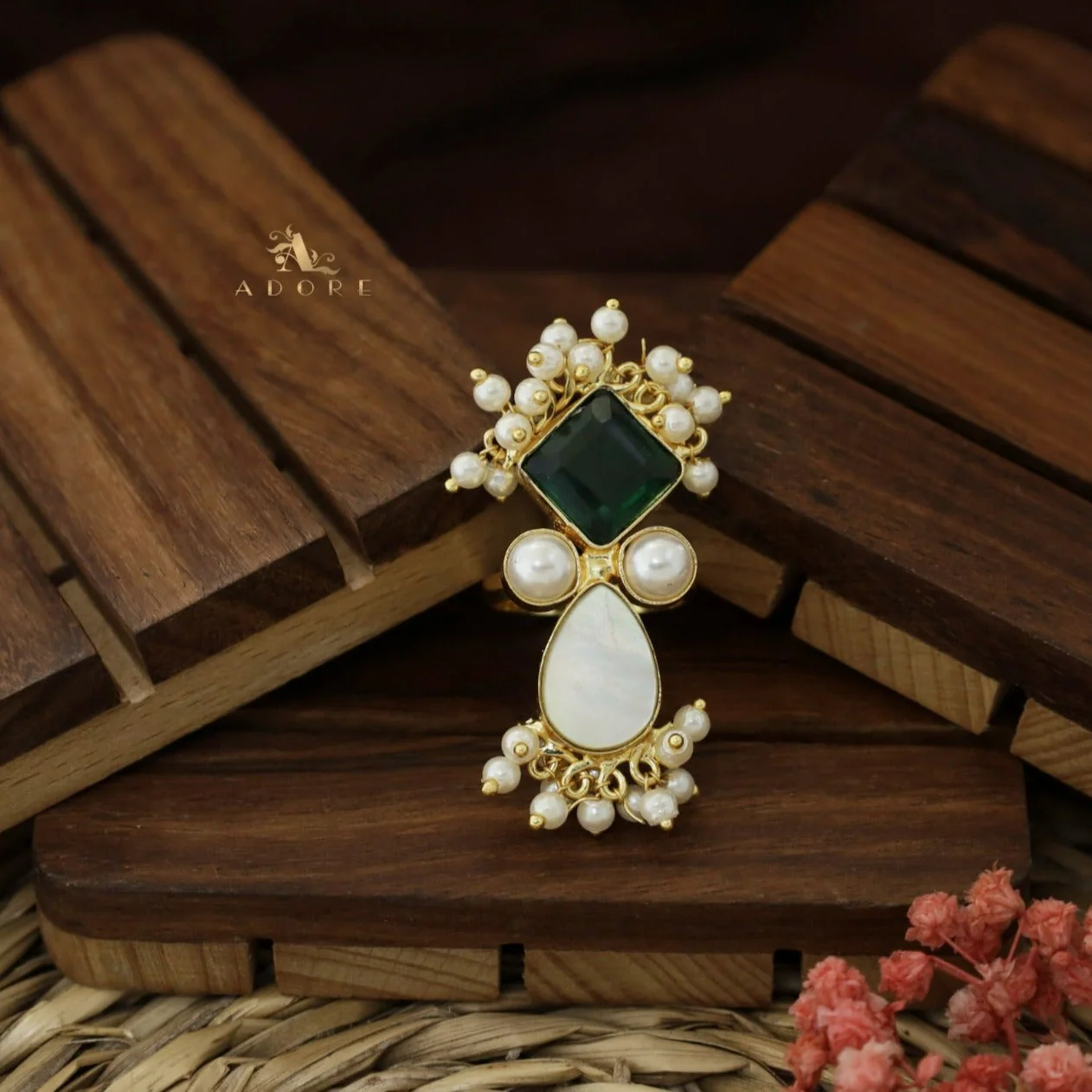 Ivy Drop And Diamond Cluster Pearl Ring - Image 13