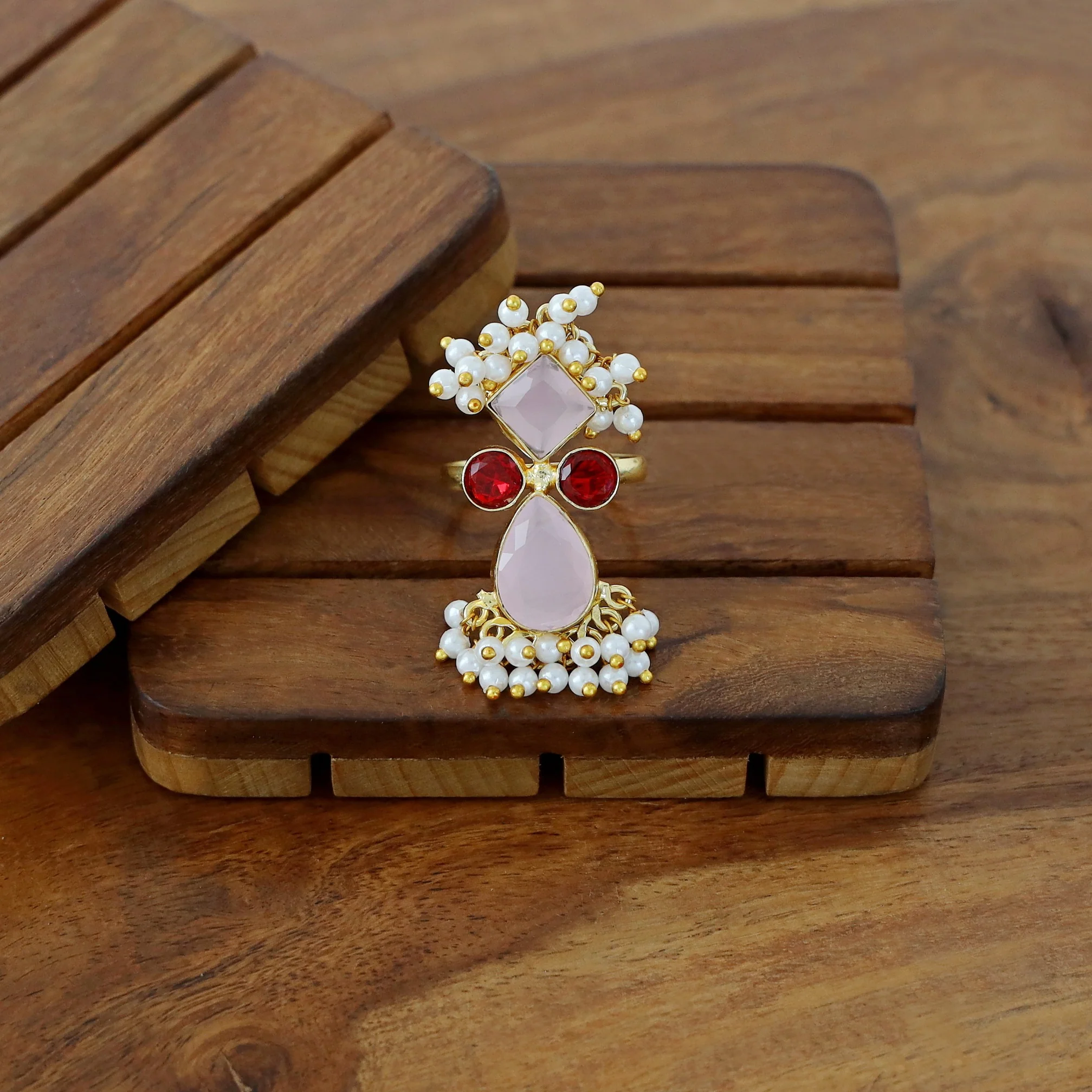Ivy Drop And Diamond Cluster Pearl Ring - Image 14
