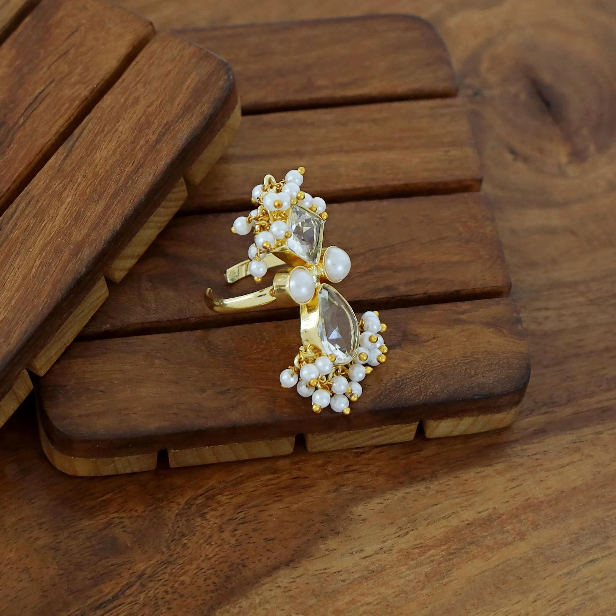 Ivy Drop And Diamond Cluster Pearl Ring - Image 15