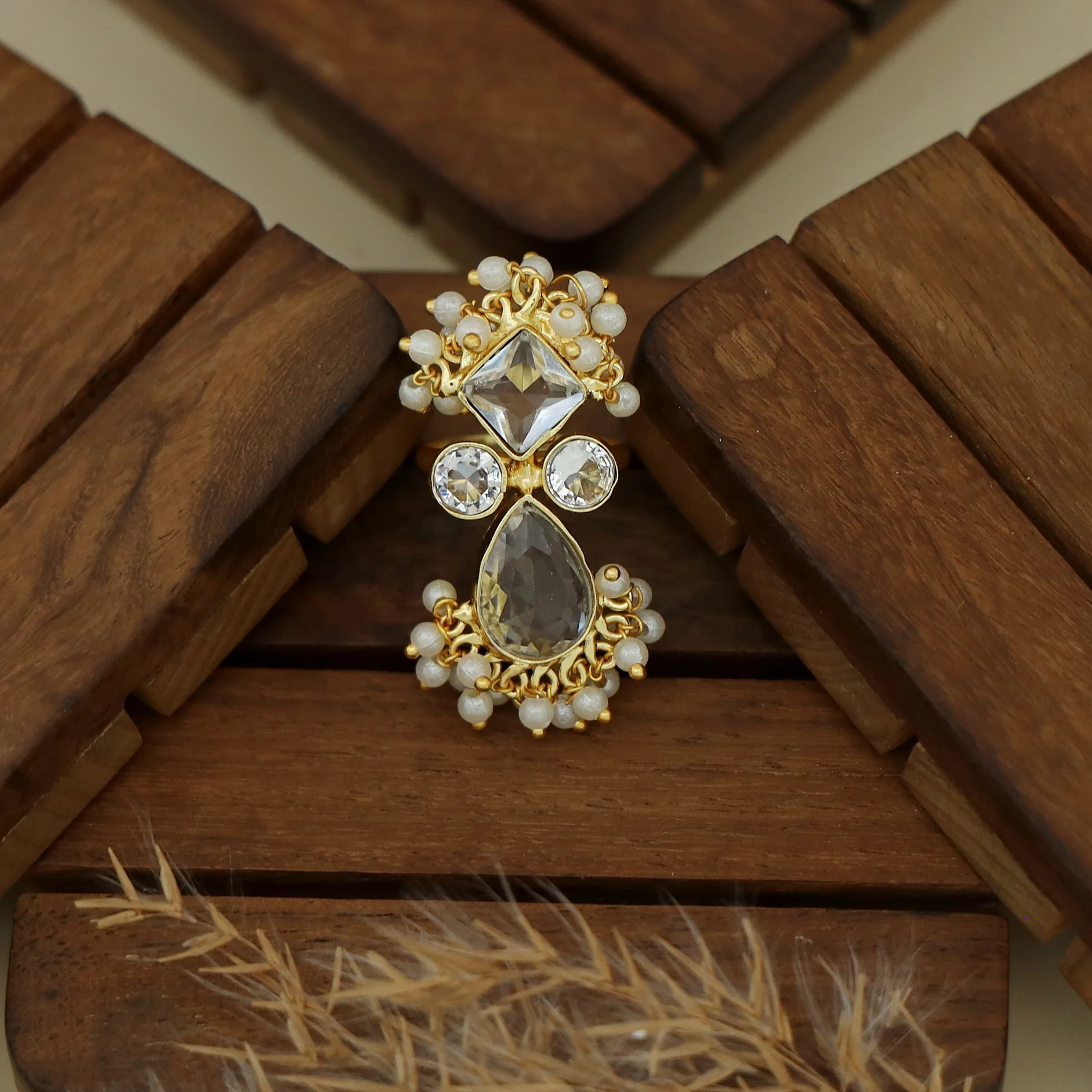 Ivy Drop And Diamond Cluster Pearl Ring - Image 19