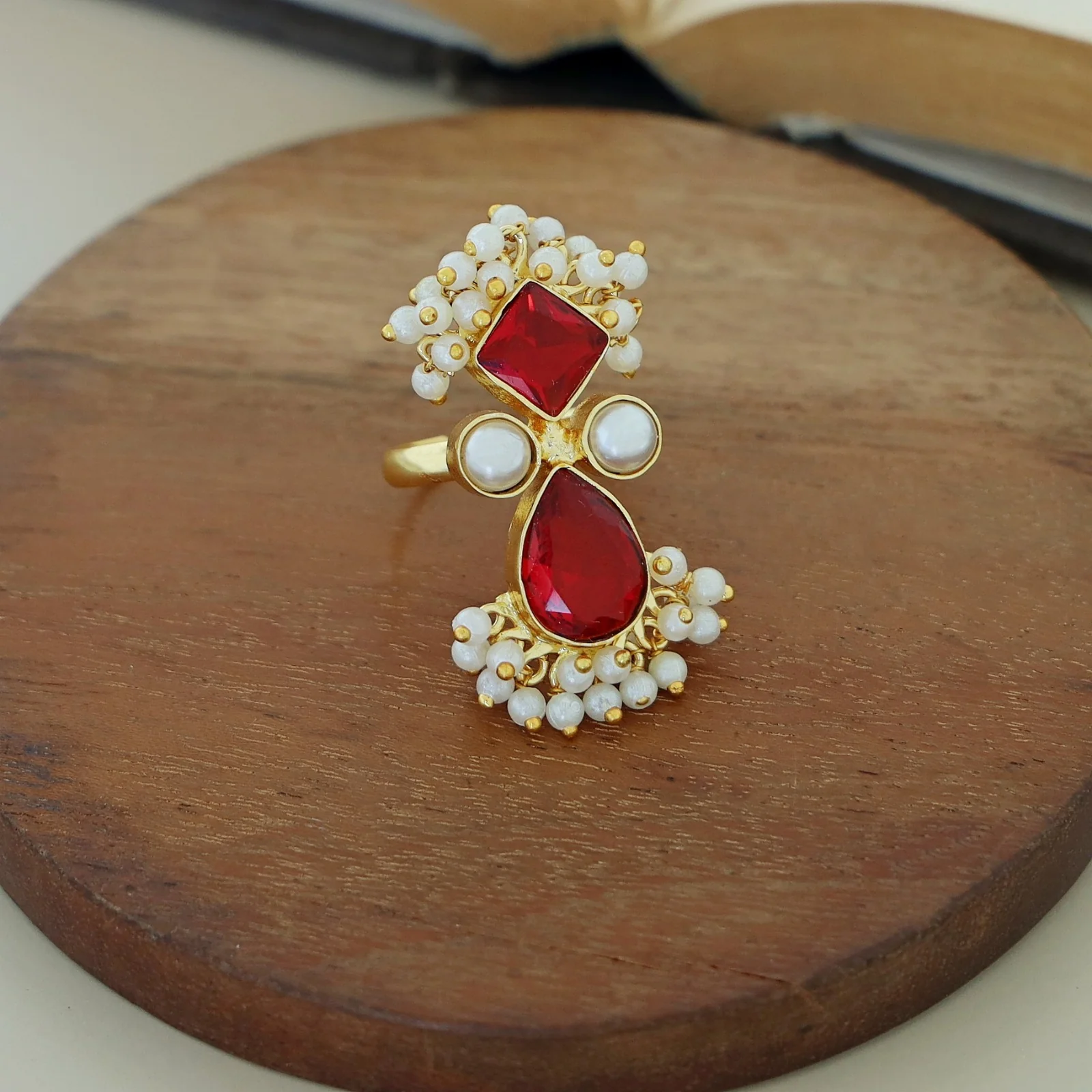 Ivy Drop And Diamond Cluster Pearl Ring - Image 2
