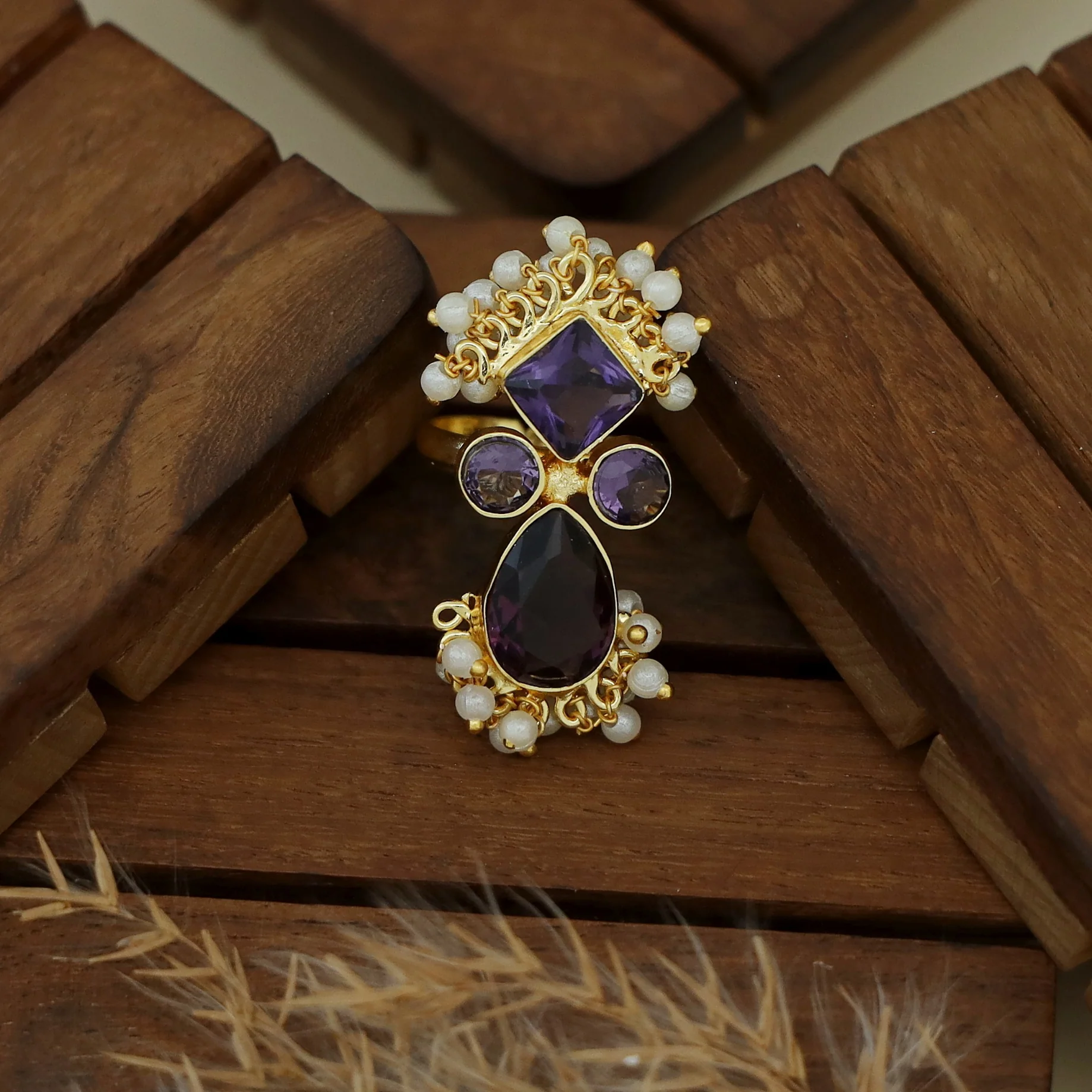 Ivy Drop And Diamond Cluster Pearl Ring - Image 20