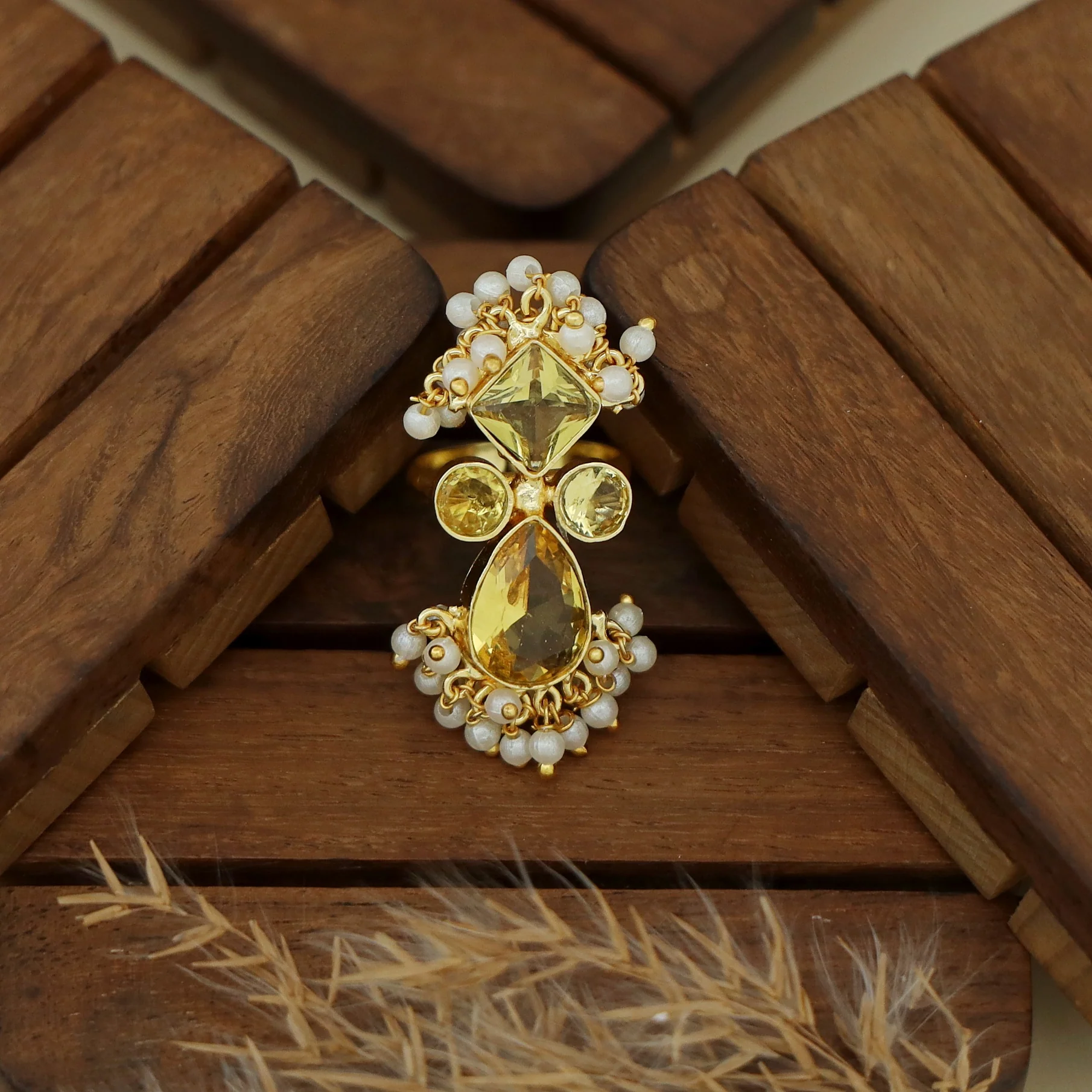Ivy Drop And Diamond Cluster Pearl Ring - Image 22