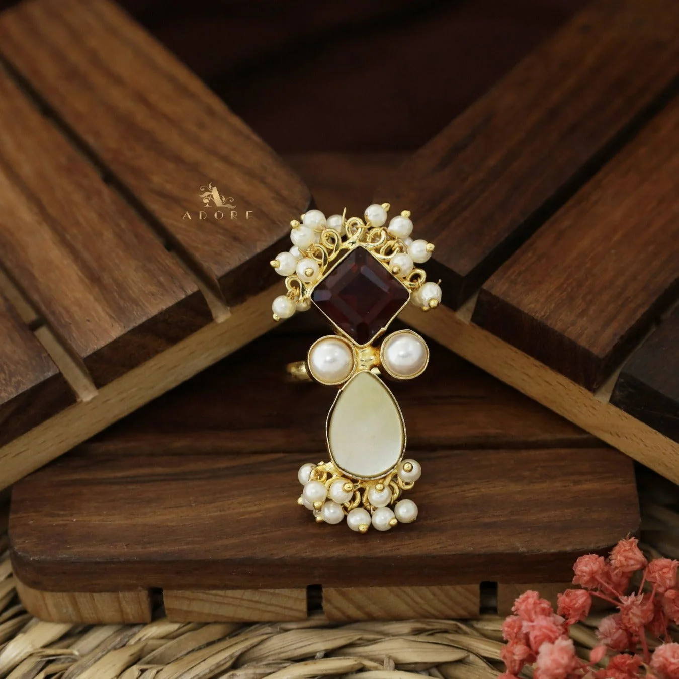 Ivy Drop And Diamond Cluster Pearl Ring - Image 24