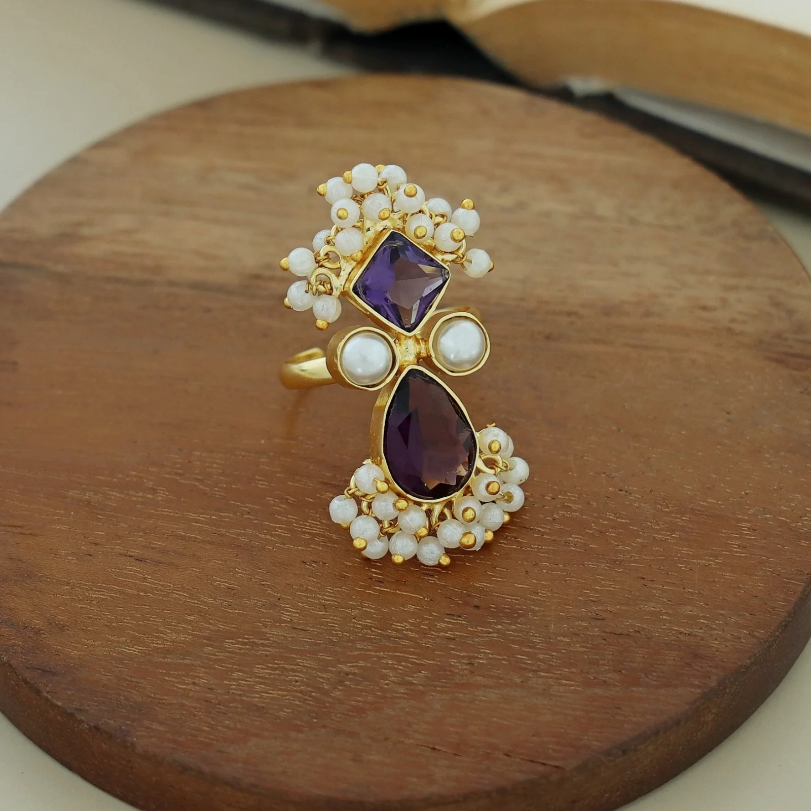 Ivy Drop And Diamond Cluster Pearl Ring - Image 3