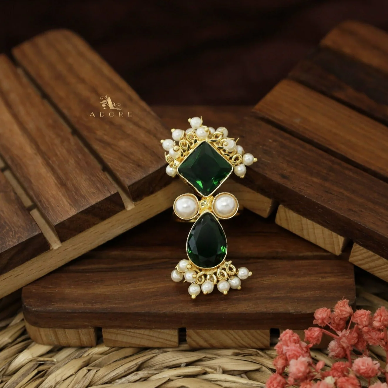 Ivy Drop And Diamond Cluster Pearl Ring - Image 4