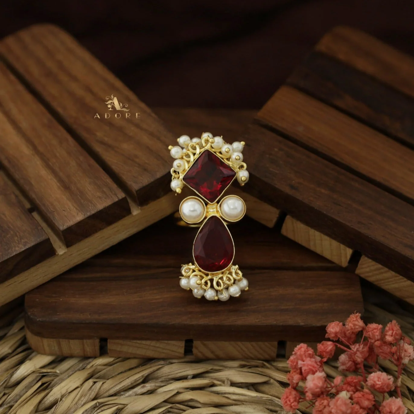 Ivy Drop And Diamond Cluster Pearl Ring - Image 5