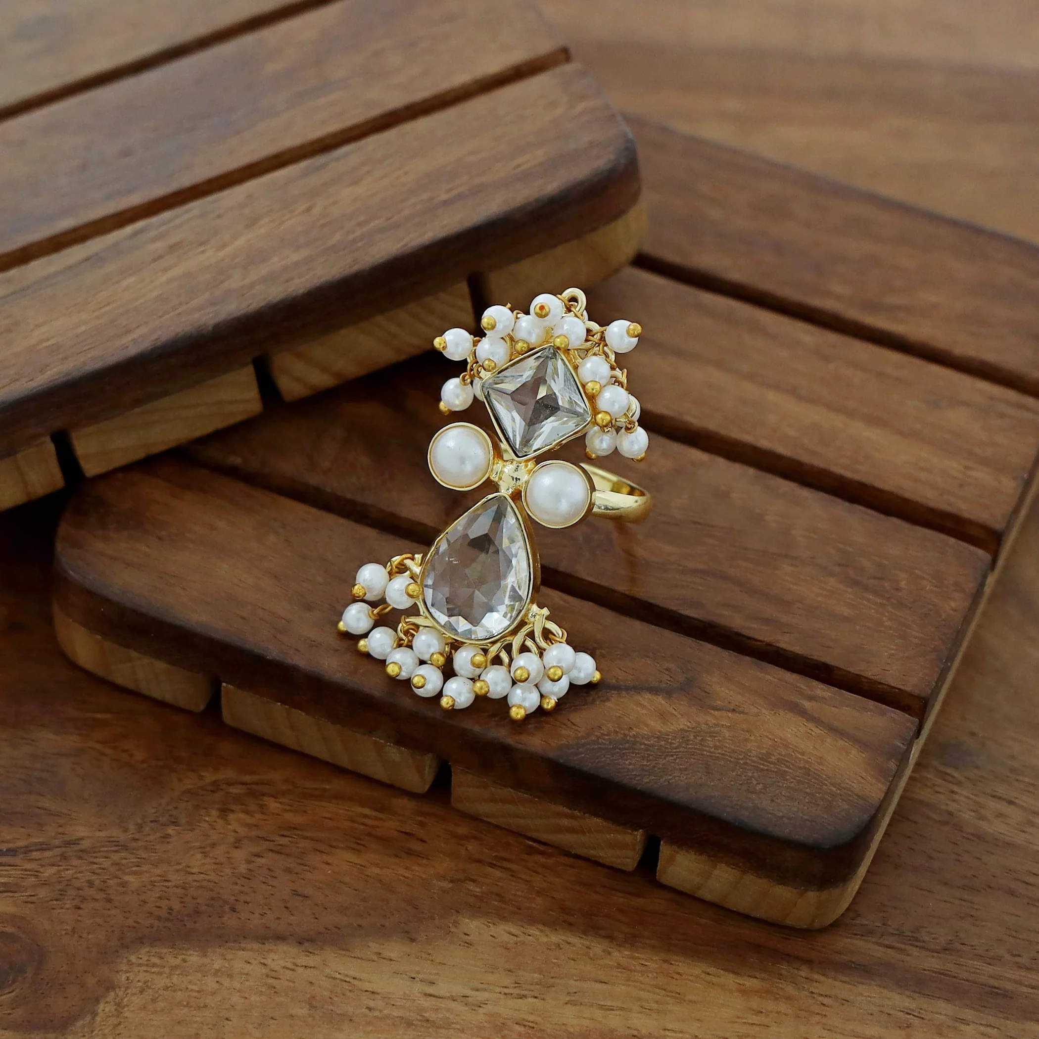 Ivy Drop And Diamond Cluster Pearl Ring - Image 7