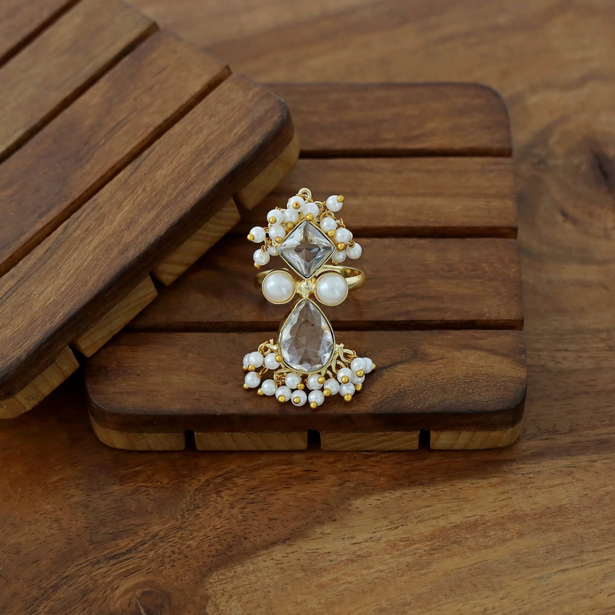Ivy Drop And Diamond Cluster Pearl Ring - Image 8