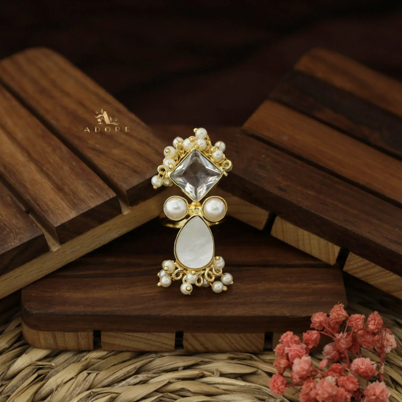 Ivy Drop And Diamond Cluster Pearl Ring - Image 9