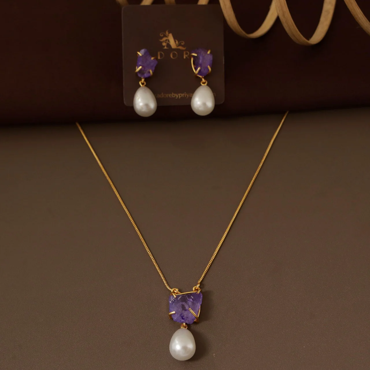Jaime Raw Stone Pearl Neckpiece With Earring - Image 10