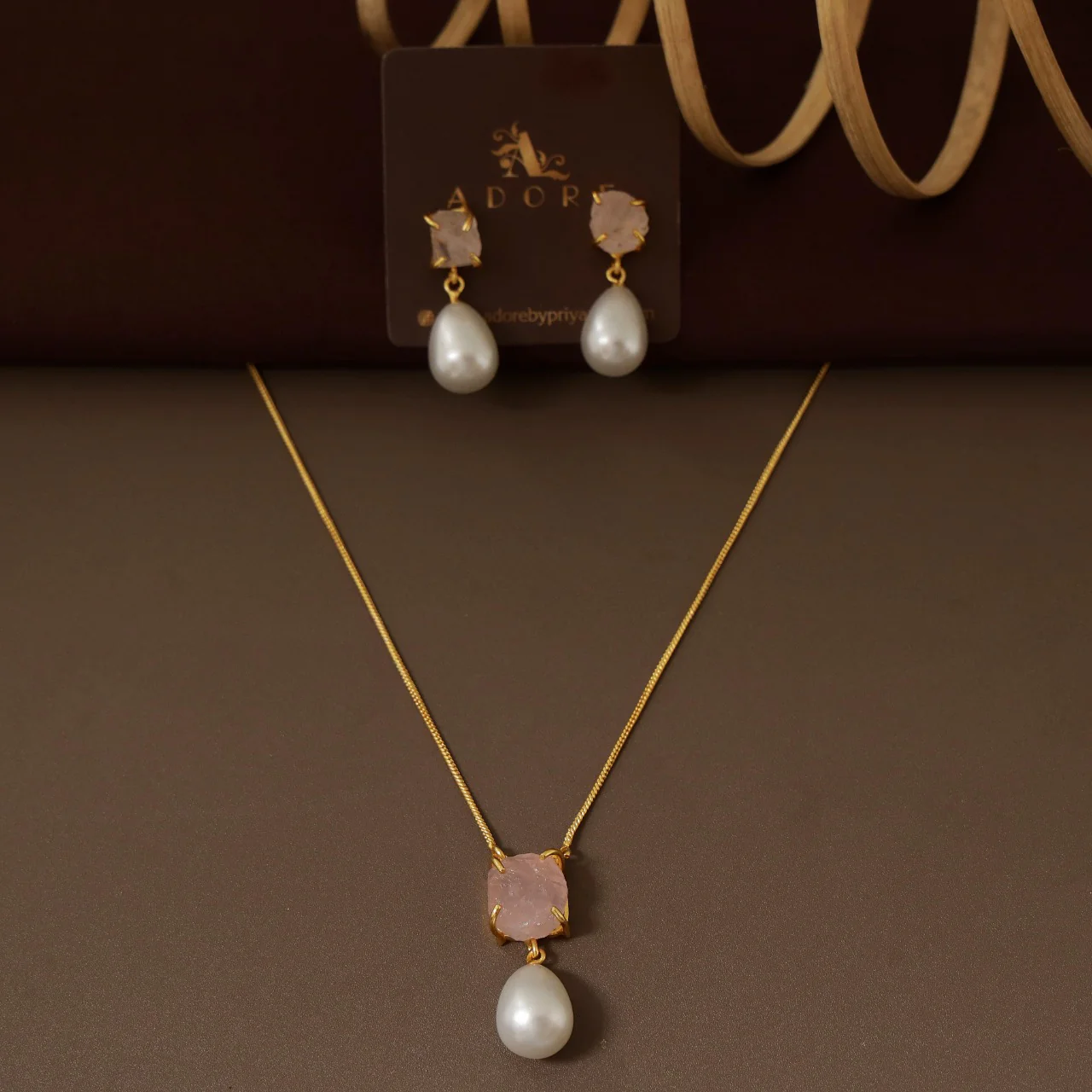 Jaime Raw Stone Pearl Neckpiece With Earring - Image 4
