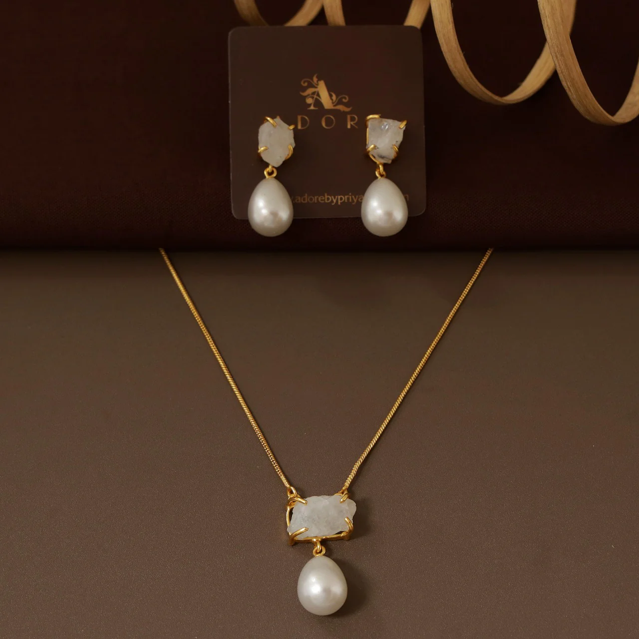 Jaime Raw Stone Pearl Neckpiece With Earring - Image 6