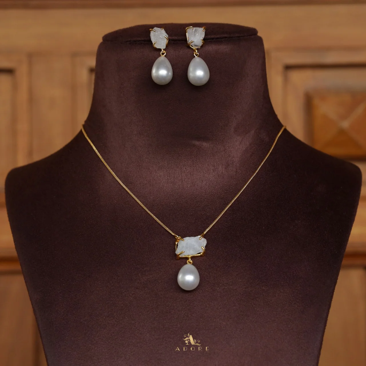 Jaime Raw Stone Pearl Neckpiece With Earring - Image 7