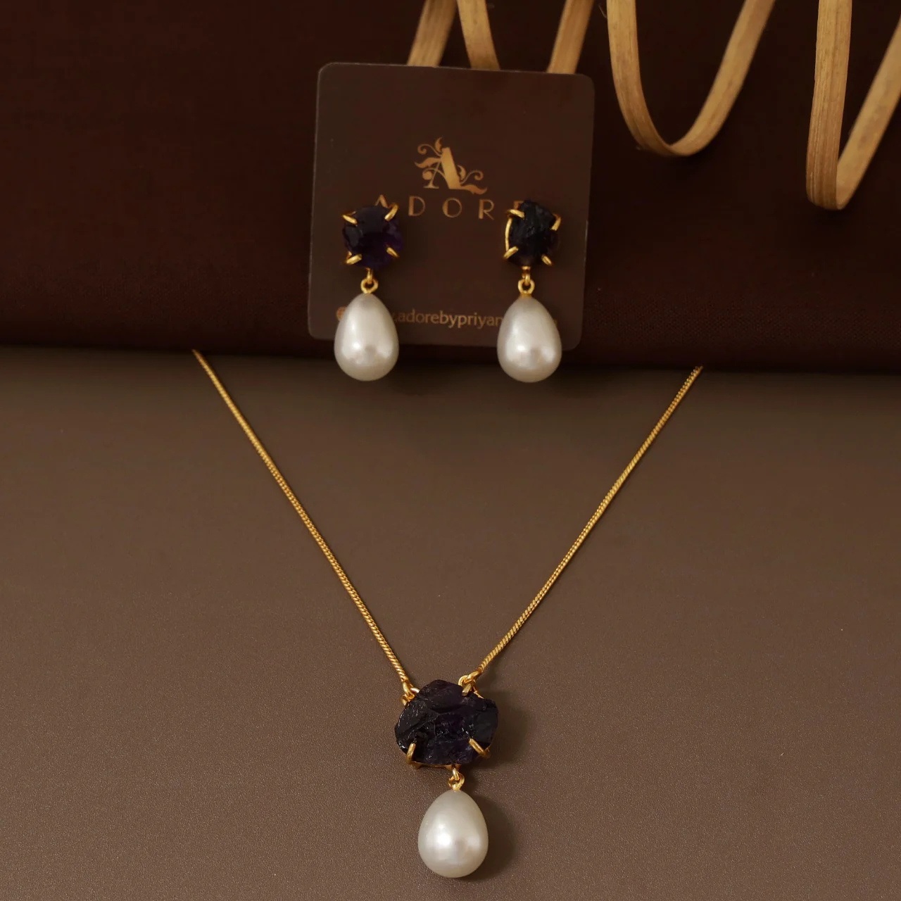 Jaime Raw Stone Pearl Neckpiece With Earring - Image 8