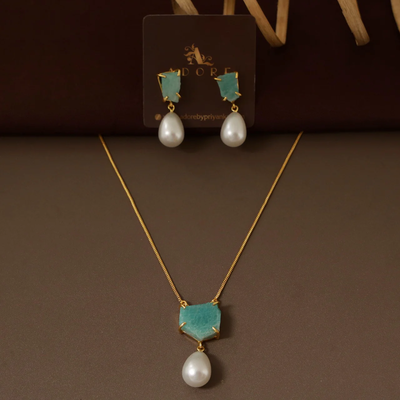 Jaime Raw Stone Pearl Neckpiece With Earring - Image 9