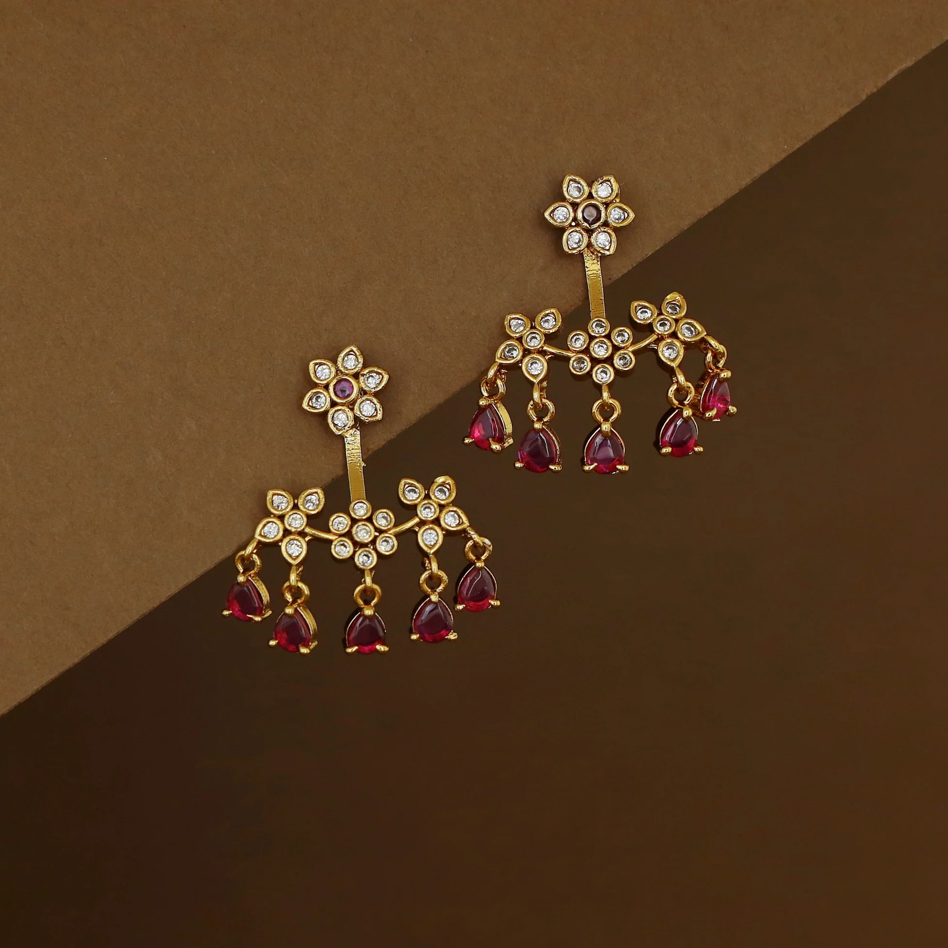 Jaisree Stick Tetra Flower Branch Glossy Drop Earring - Image 2