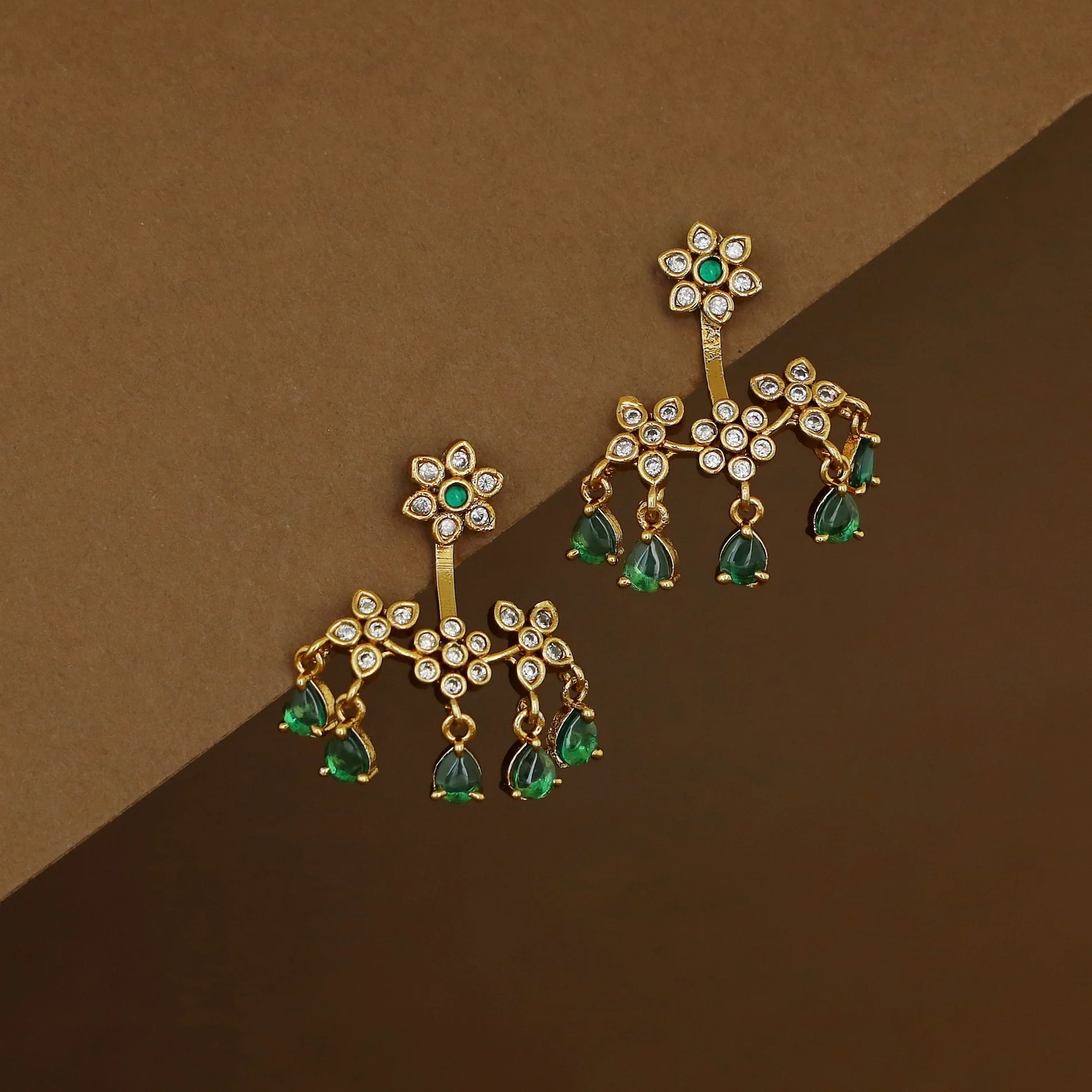 Jaisree Stick Tetra Flower Branch Glossy Drop Earring - Image 3