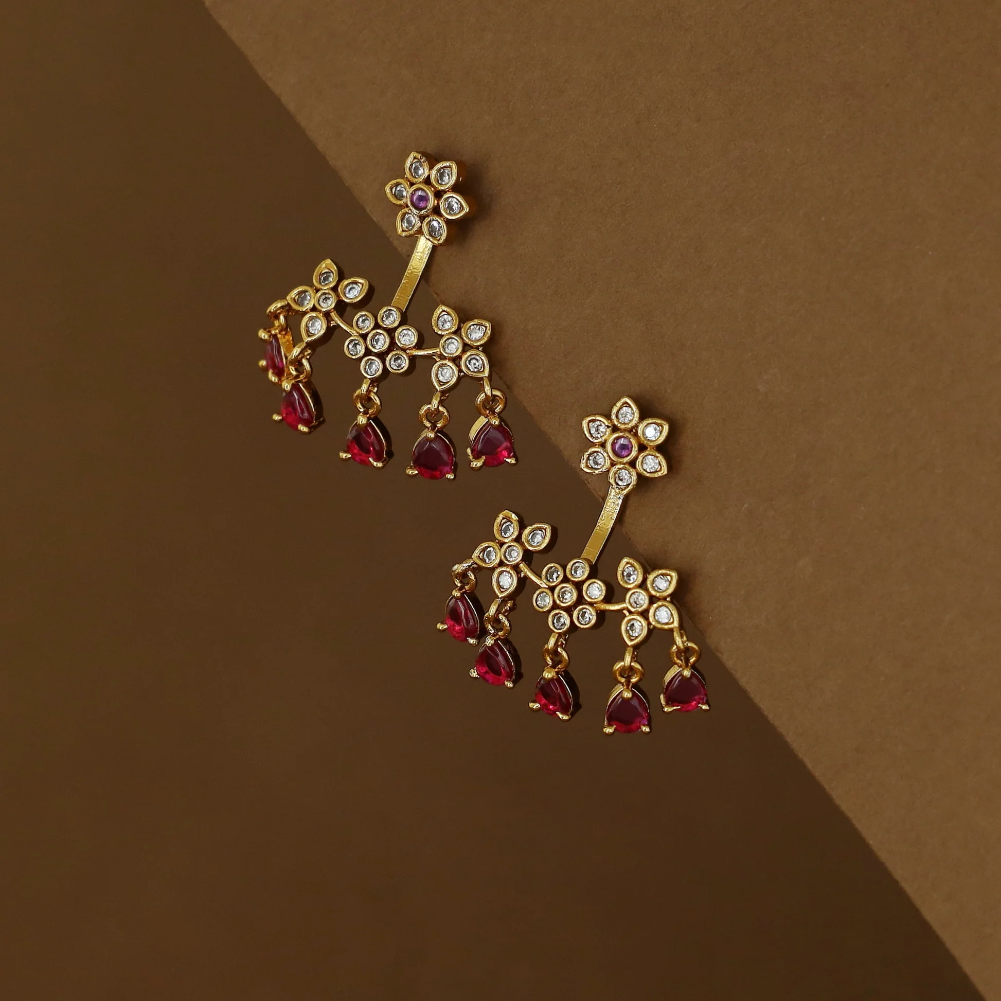 Jaisree Stick Tetra Flower Branch Glossy Drop Earring - Image 4