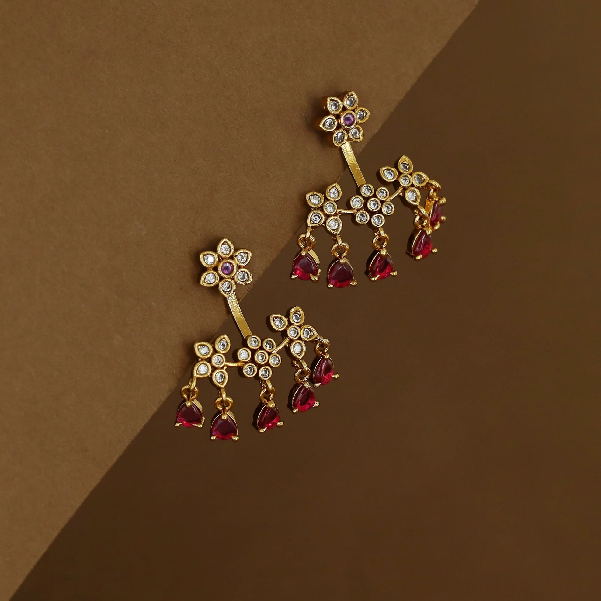 Jaisree Stick Tetra Flower Branch Glossy Drop Earring - Image 5