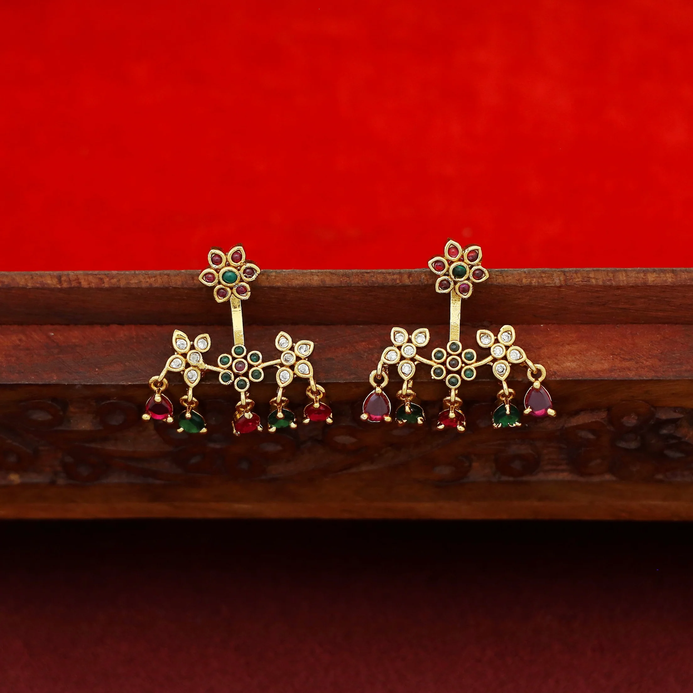 Jaisree Stick Tetra Flower Branch Glossy Drop Earring - Image 6