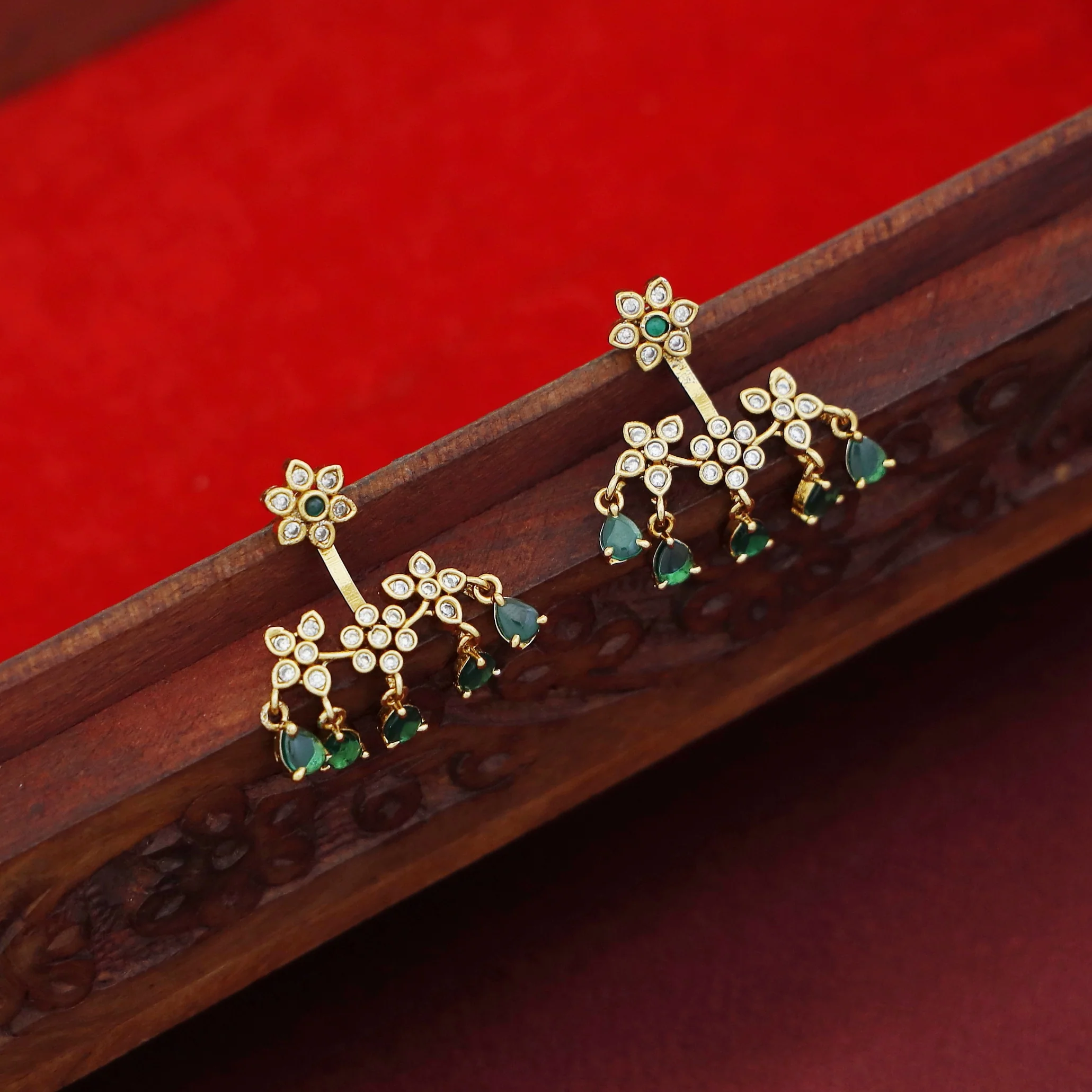 Jaisree Stick Tetra Flower Branch Glossy Drop Earring - Image 7