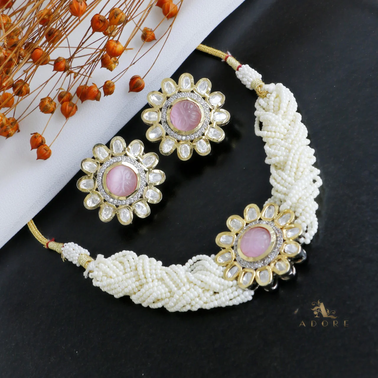 Janhvee Flower Choker With Earring - Image 5