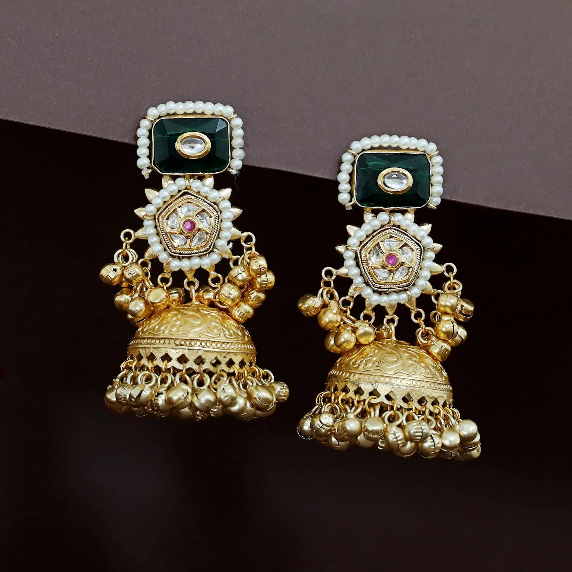 Jasmin Golden Ghungroo Kashmiri Jhumka - Image 2
