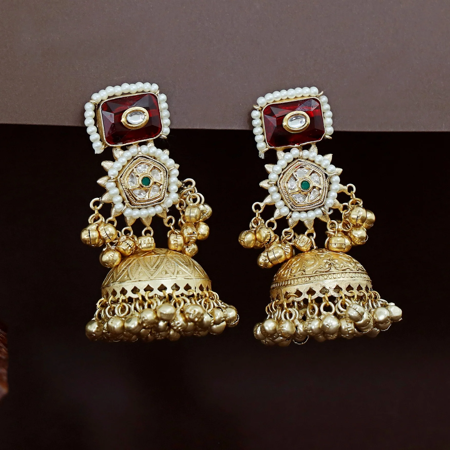 Jasmin Golden Ghungroo Kashmiri Jhumka - Image 3