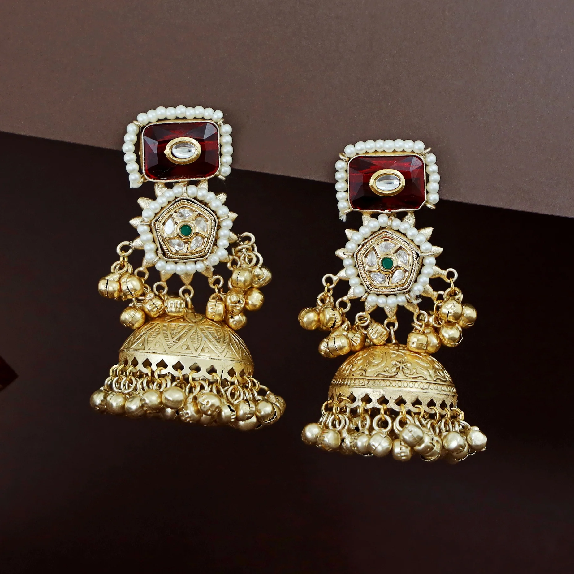 Jasmin Golden Ghungroo Kashmiri Jhumka - Image 4