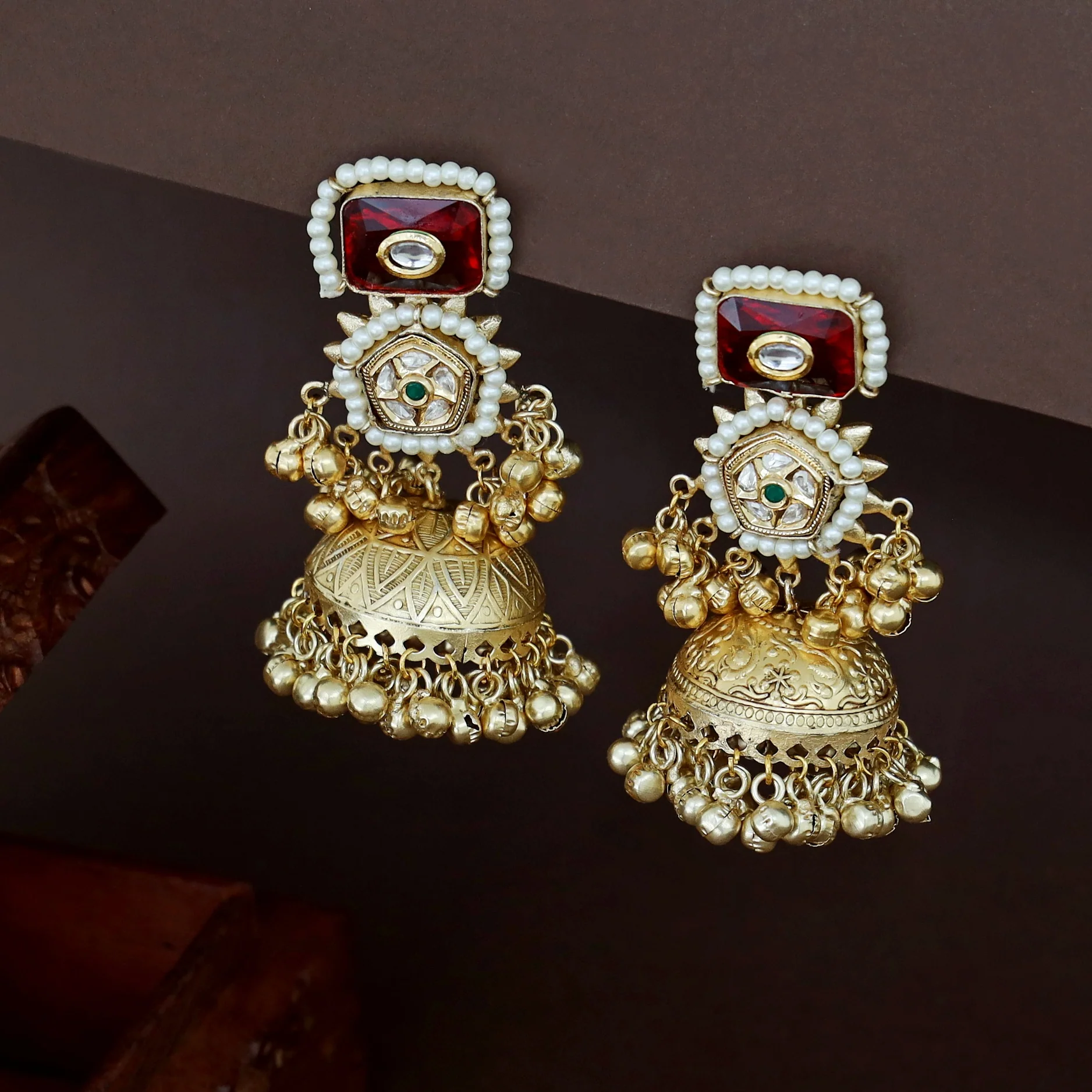 Jasmin Golden Ghungroo Kashmiri Jhumka - Image 5