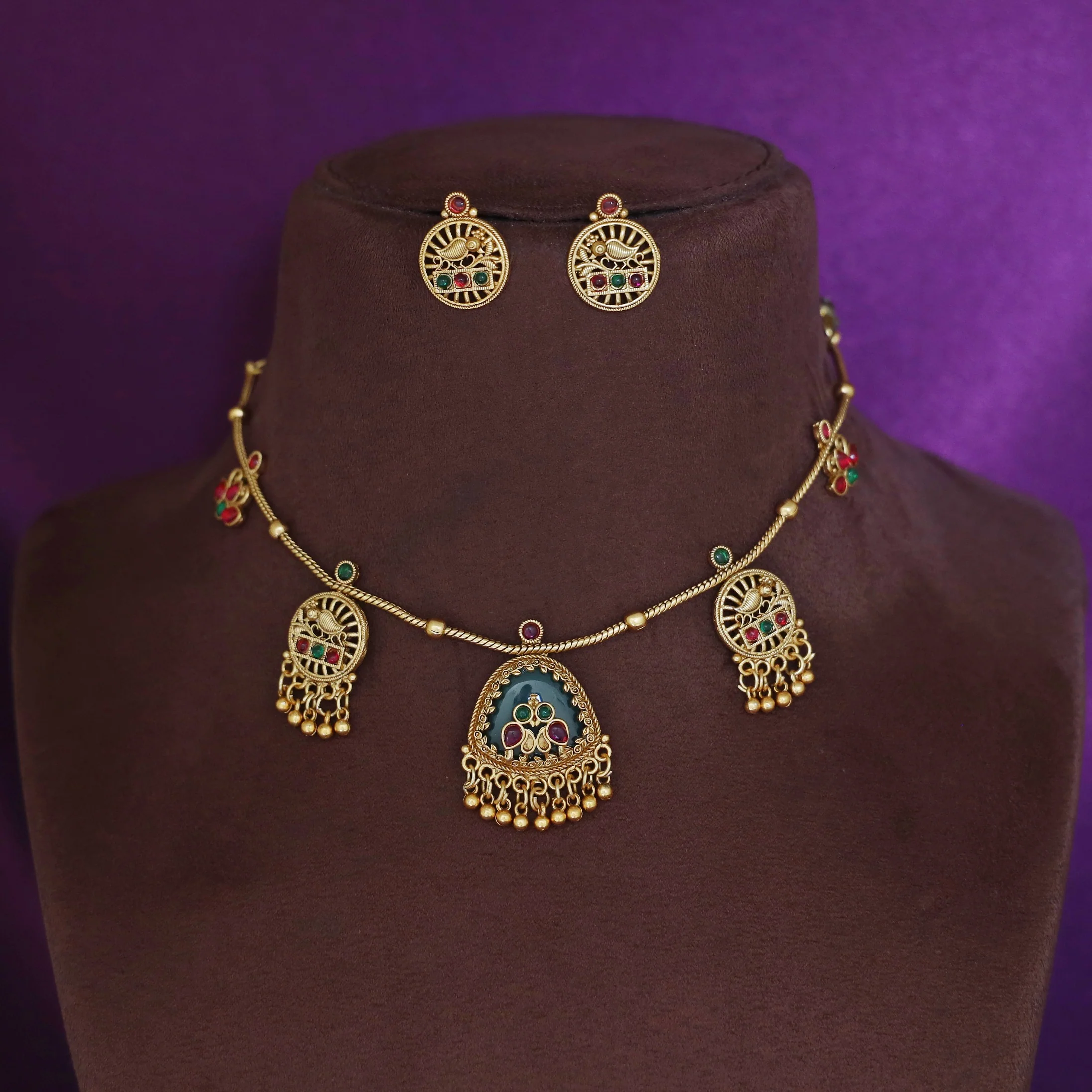 Jayasudha Golden Ball Short Neckpiece With Earring - Image 2