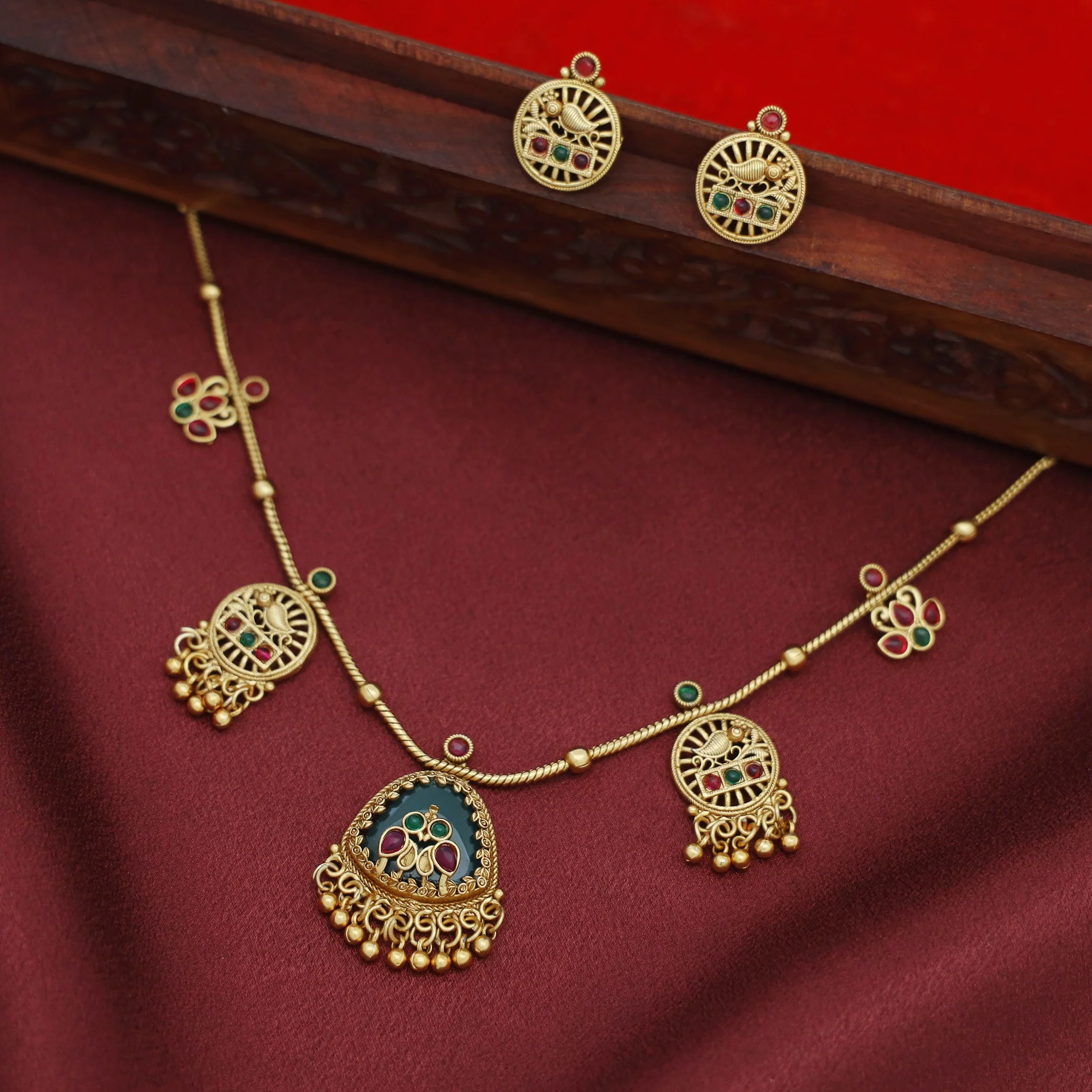 Jayasudha Golden Ball Short Neckpiece With Earring - Image 3