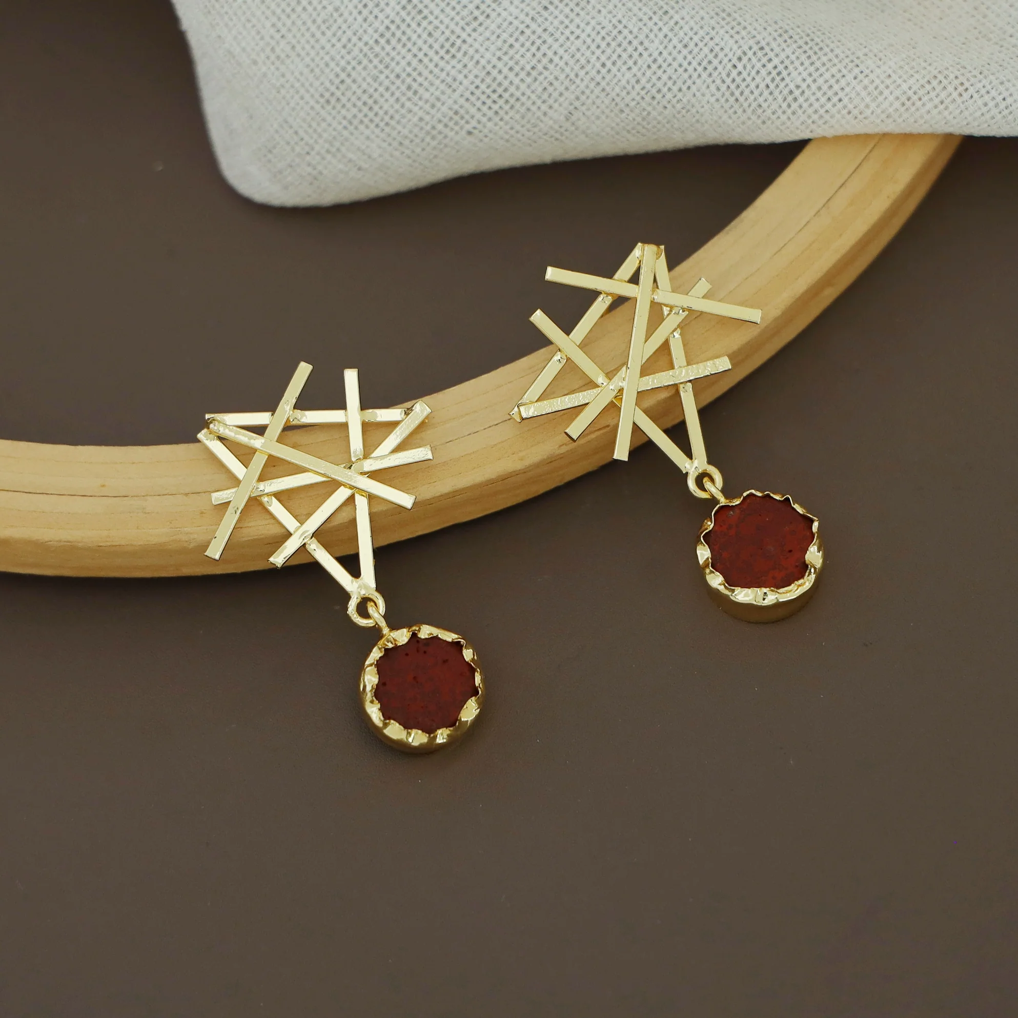 Jeeval Golden Stick Raw Stone Earring - Image 11