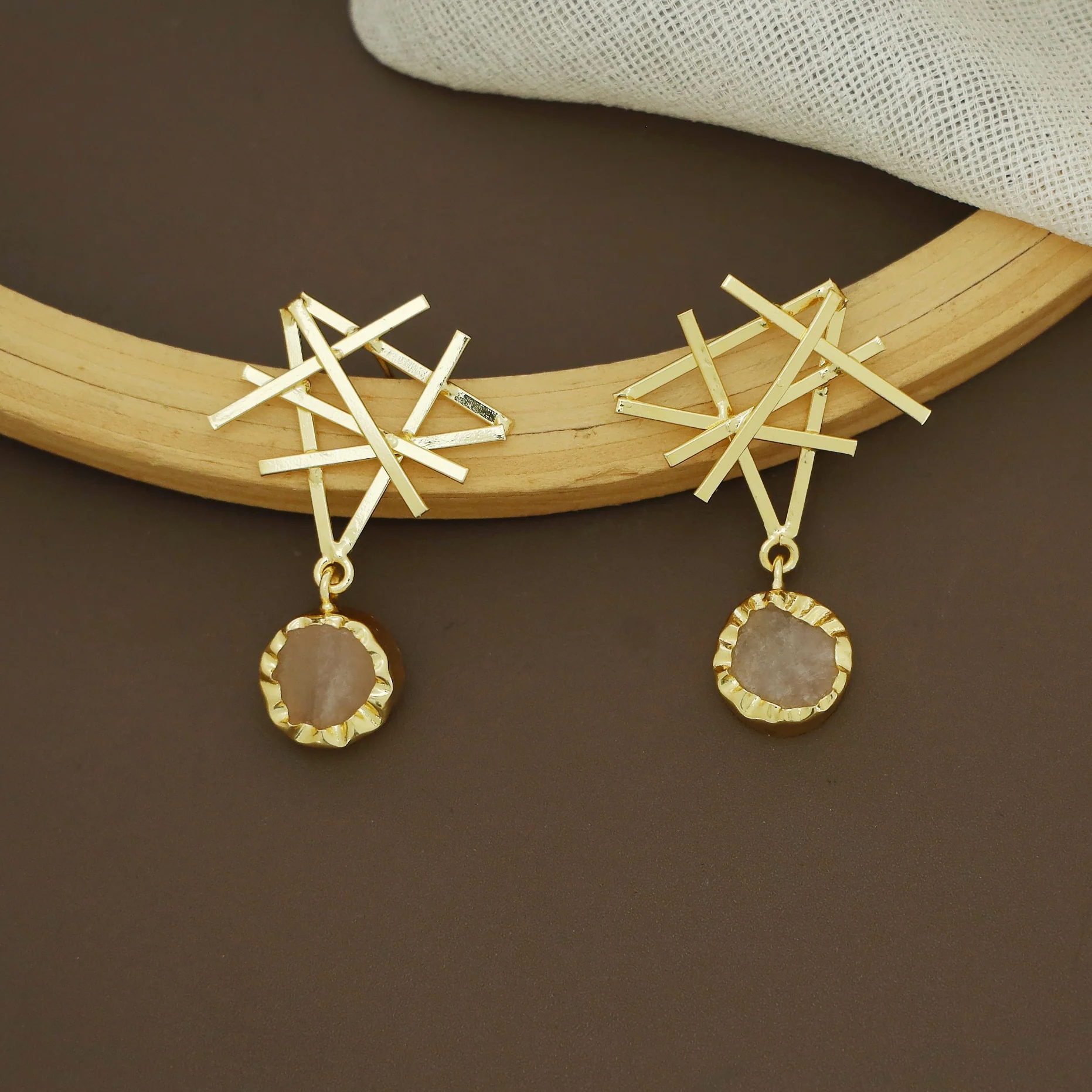 Jeeval Golden Stick Raw Stone Earring - Image 2