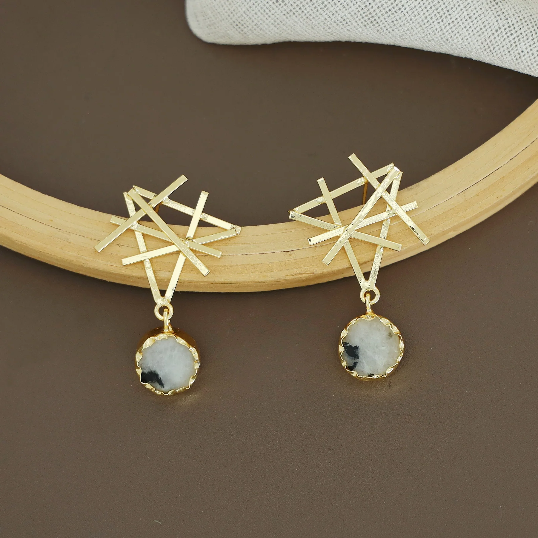 Jeeval Golden Stick Raw Stone Earring - Image 3