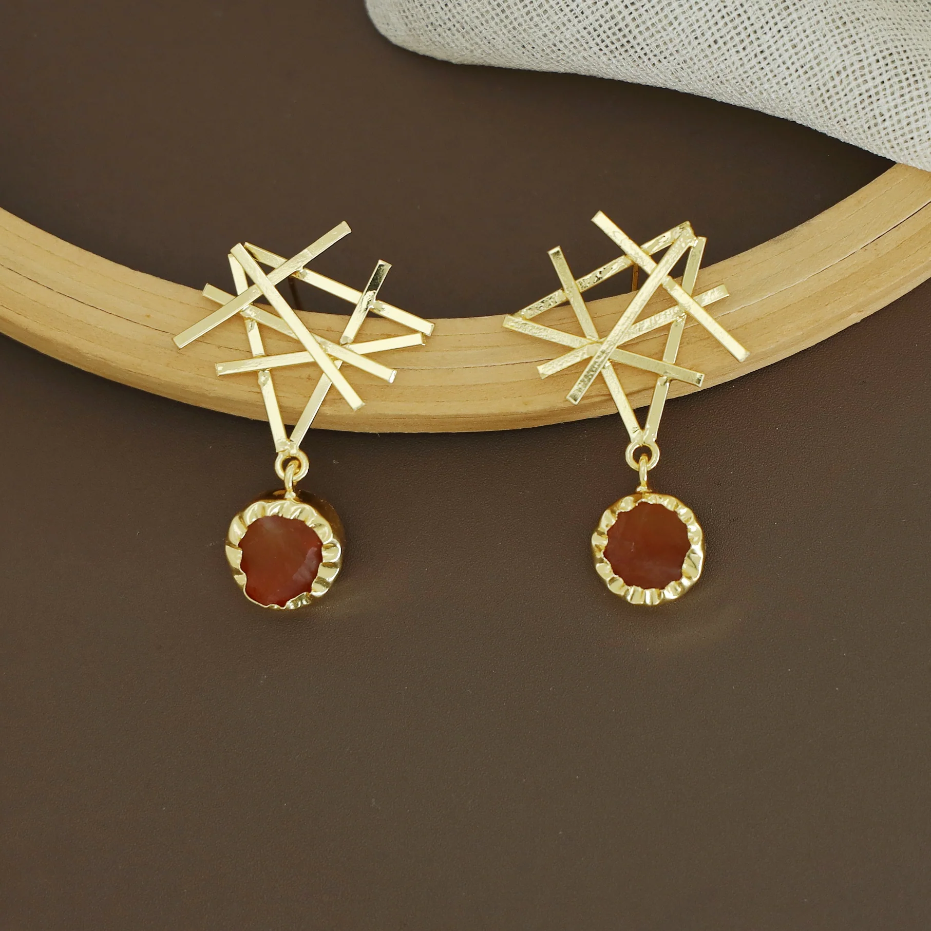 Jeeval Golden Stick Raw Stone Earring - Image 7