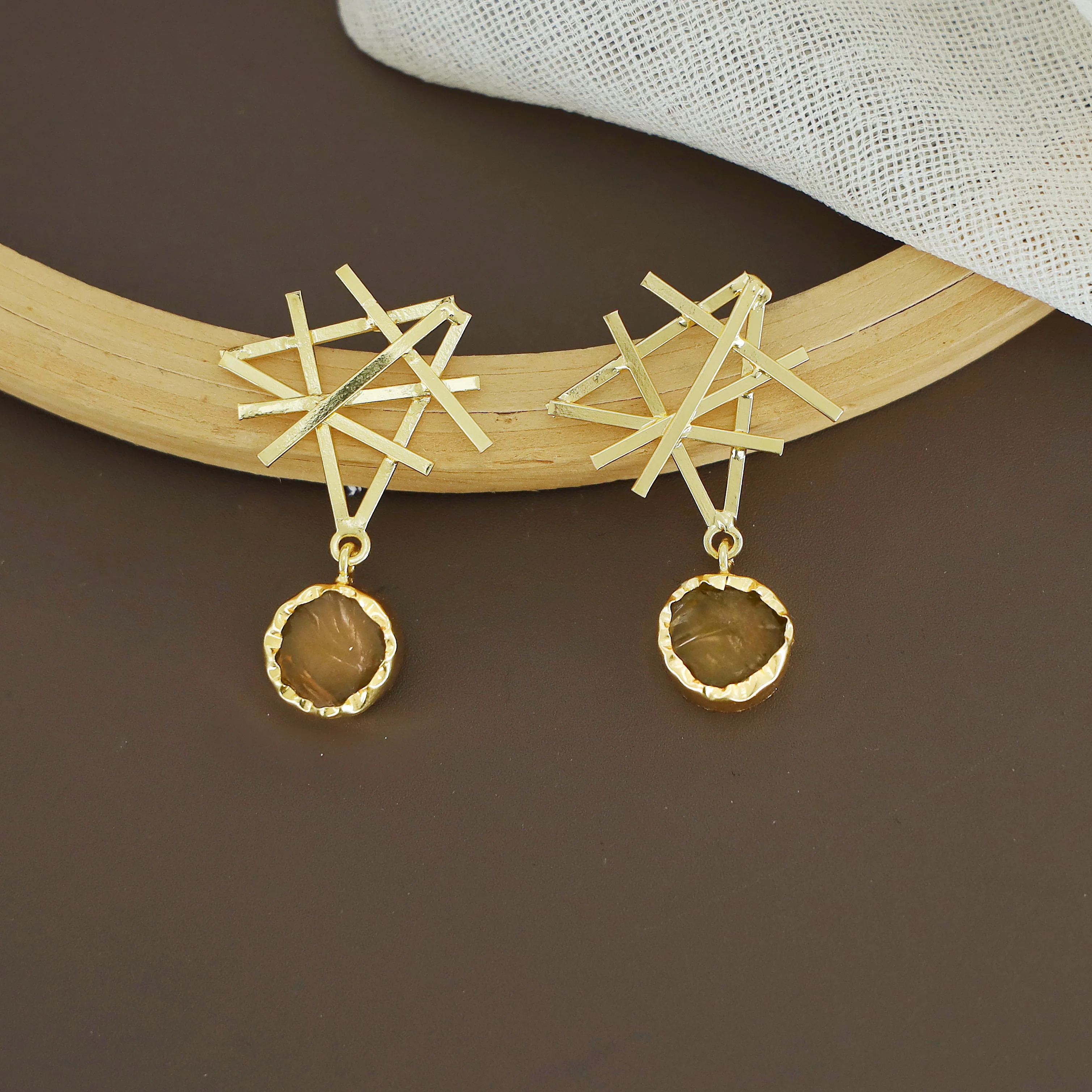 Jeeval Golden Stick Raw Stone Earring - Image 8