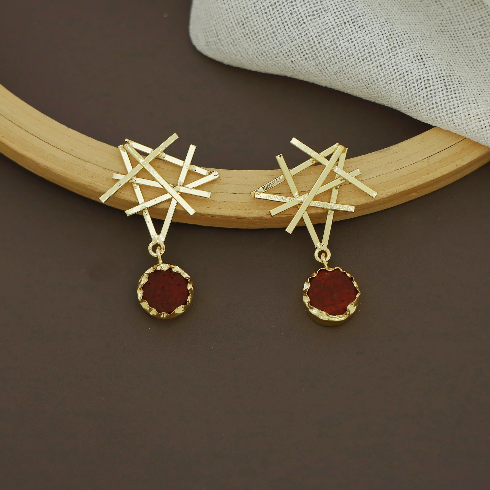 Jeeval Golden Stick Raw Stone Earring - Image 9