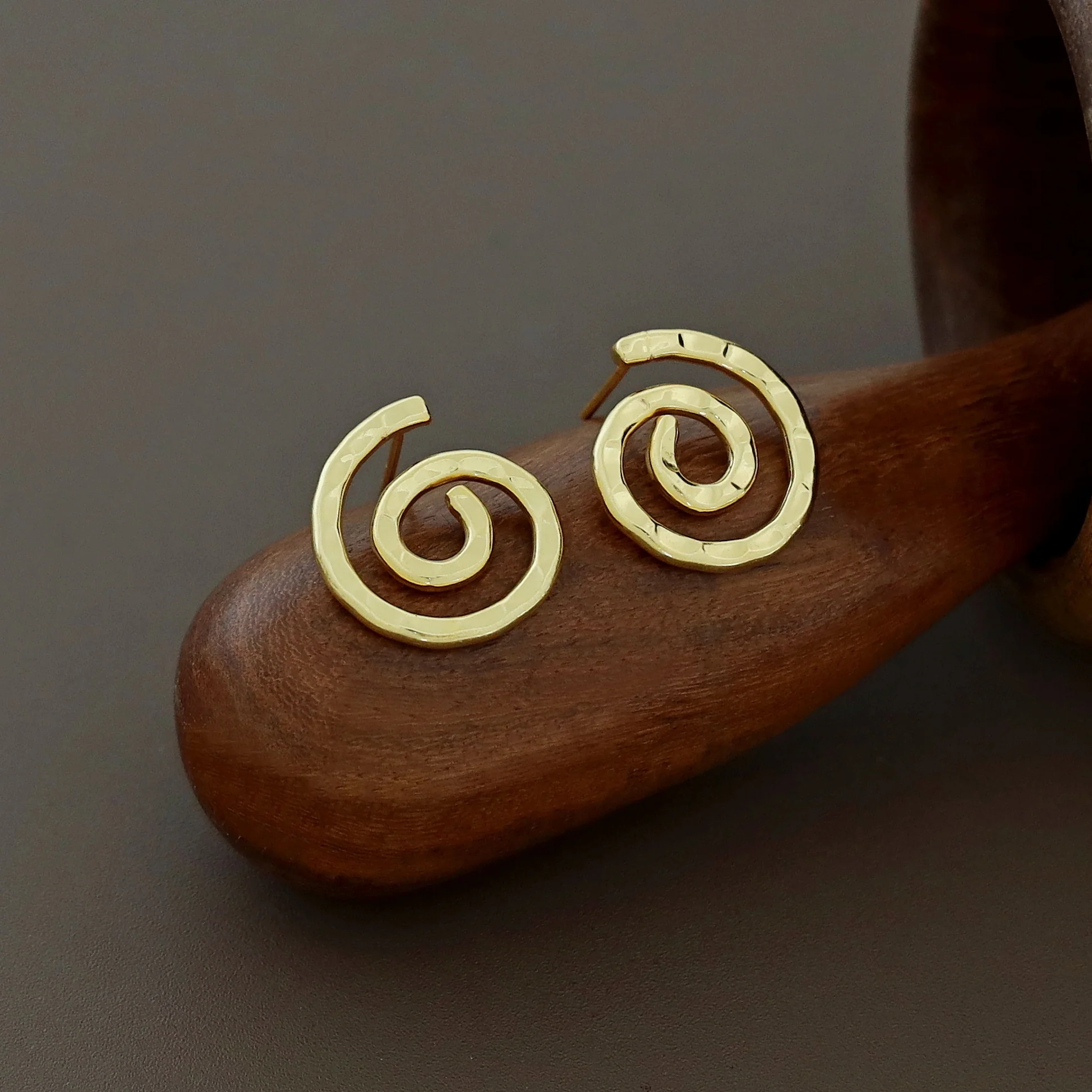 Jenna Golden Hammered Spiral Earring - Image 2