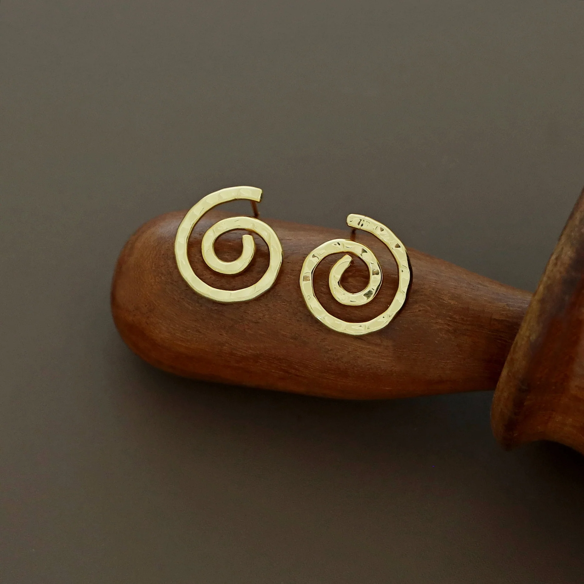 Jenna Golden Hammered Spiral Earring - Image 3