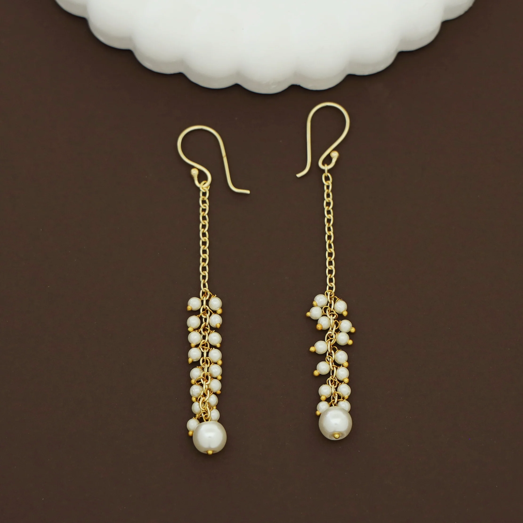 Jewel Golden Chainy Cluster Pearl Drop - Image 2