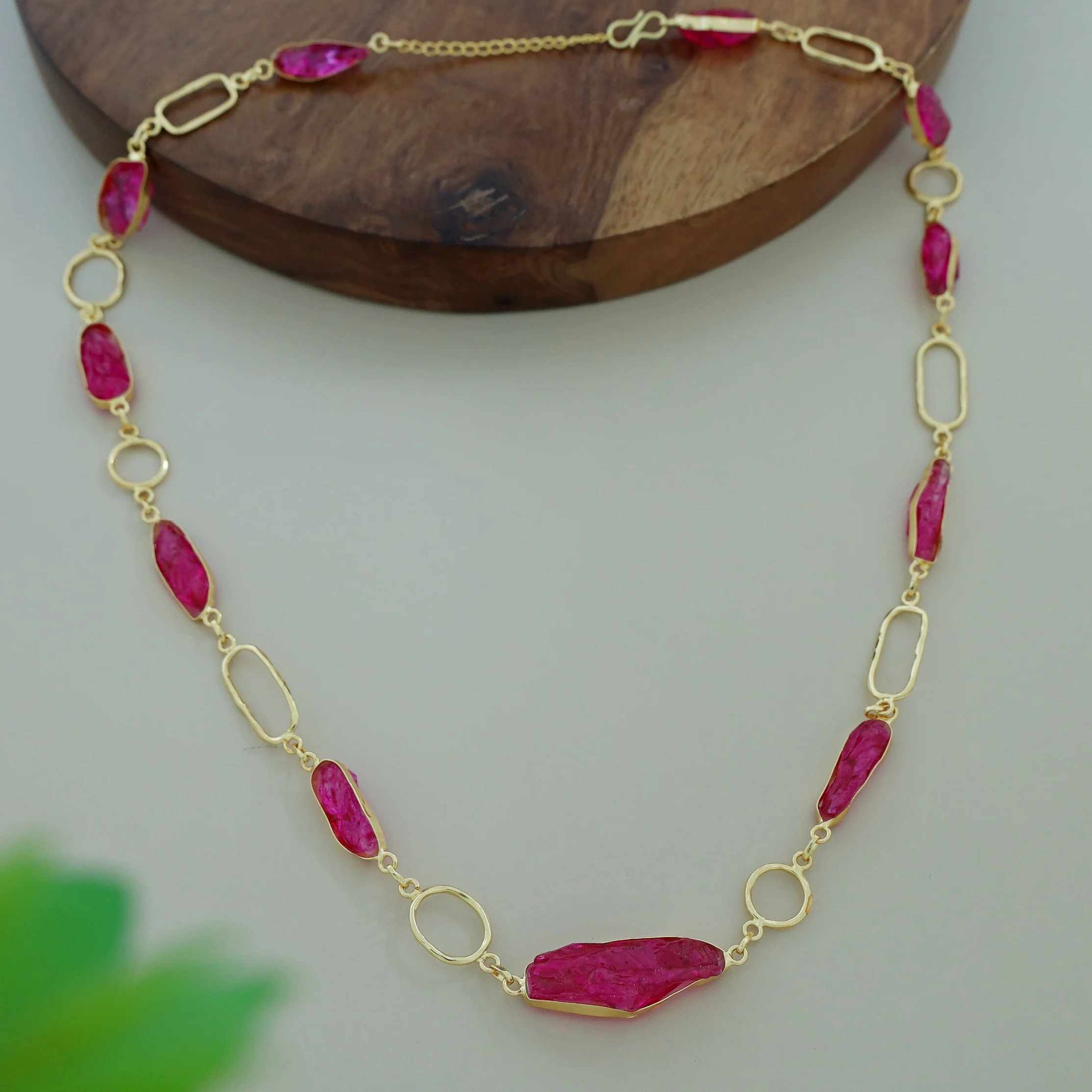 Jisna Golden Hammered Rectangle Circle Dyed Stone Neckpiece - Image 14