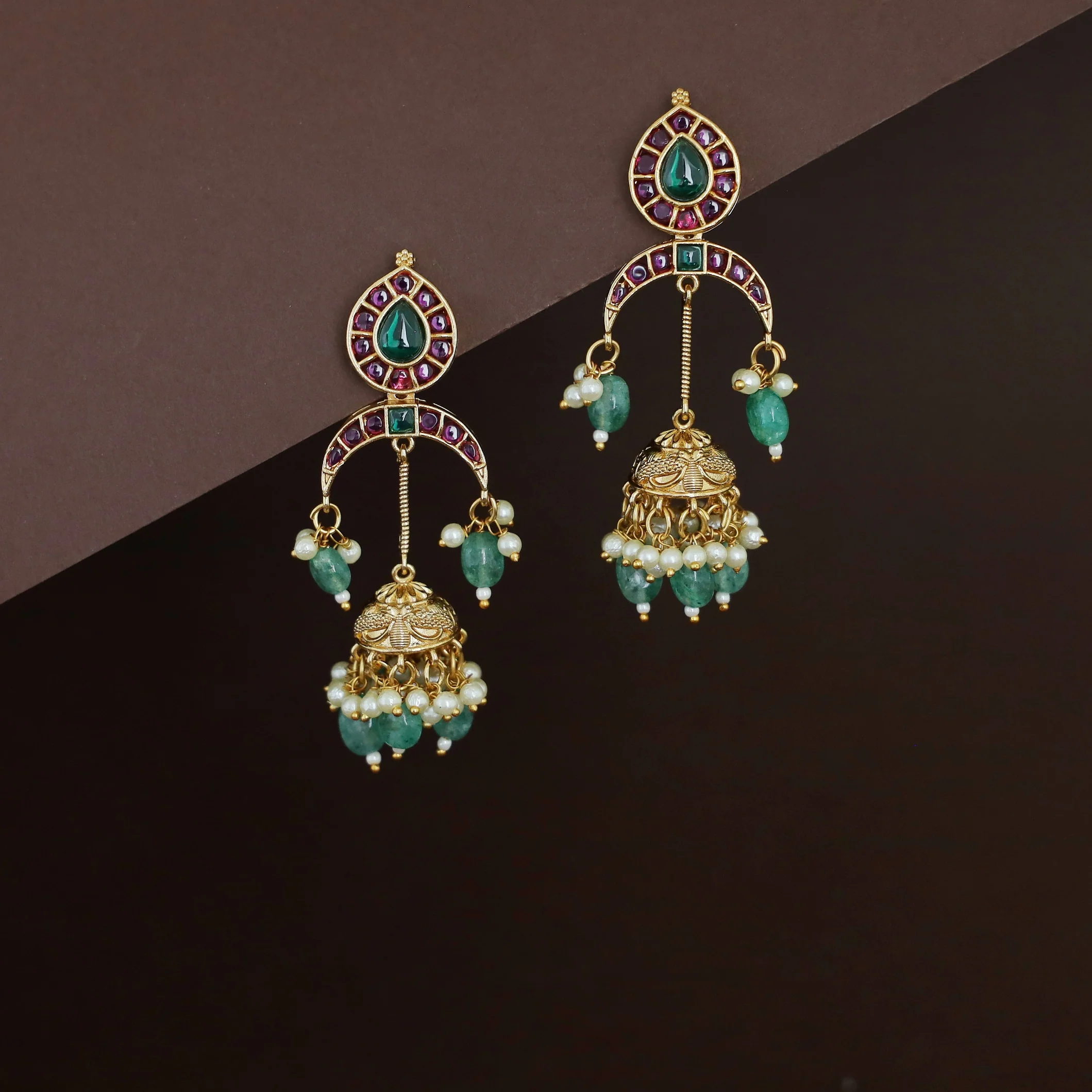 Jiwansha Inverted Half Moon Beaded Pearl Jhumka - Image 2