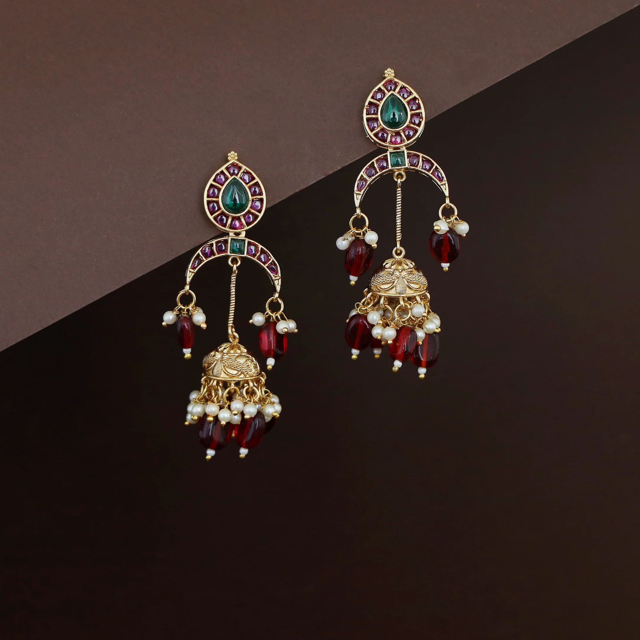 Jiwansha Inverted Half Moon Beaded Pearl Jhumka - Image 3