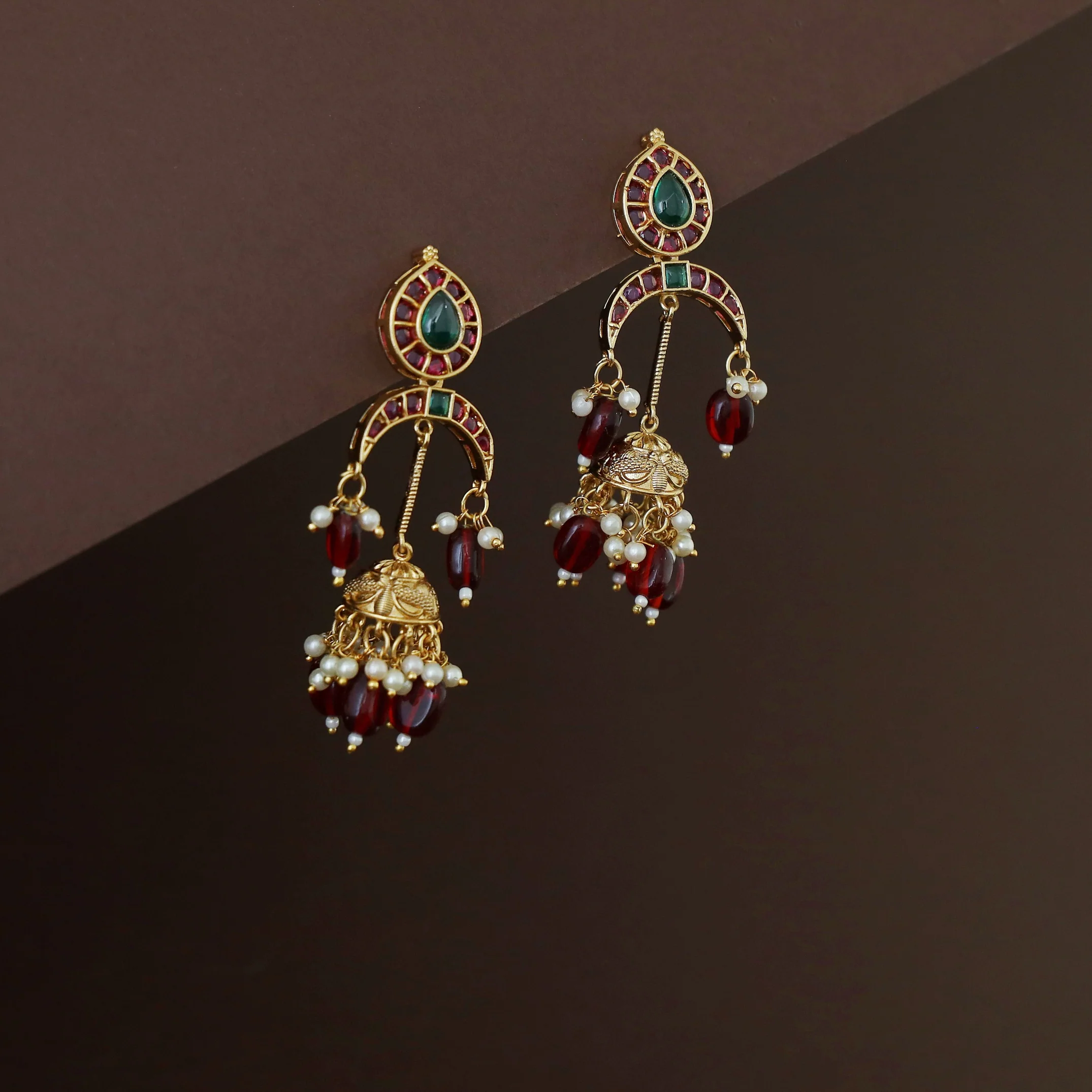 Jiwansha Inverted Half Moon Beaded Pearl Jhumka - Image 4